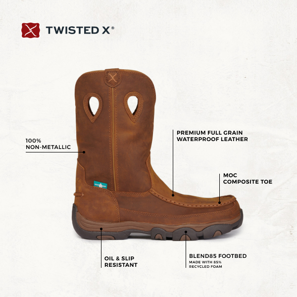 Twisted X Men's Oiled Saddle Brown Round Composite Moc Toe Hiker Work Boots - Image 1