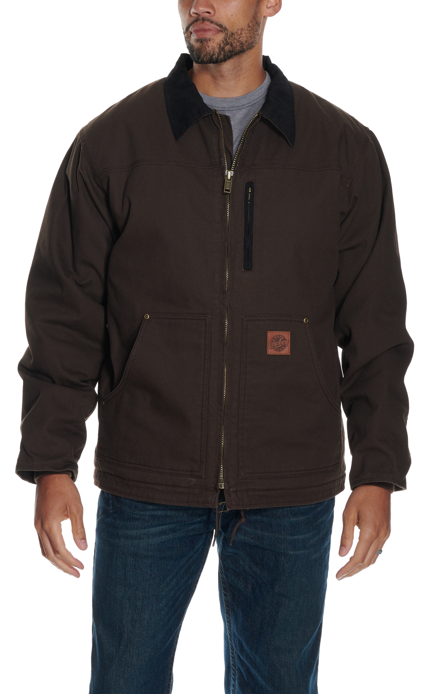 Cowboy Workwear Men's Dark Brown Fleece Lined Canvas Rancher Coat - Image 1