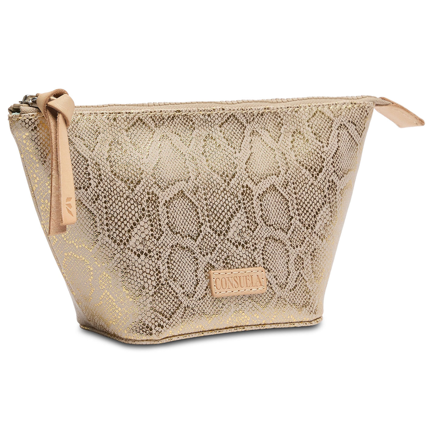 Consuela Leah Metallic Gold Snake Print Medium Tool Kit Bag - Image 1