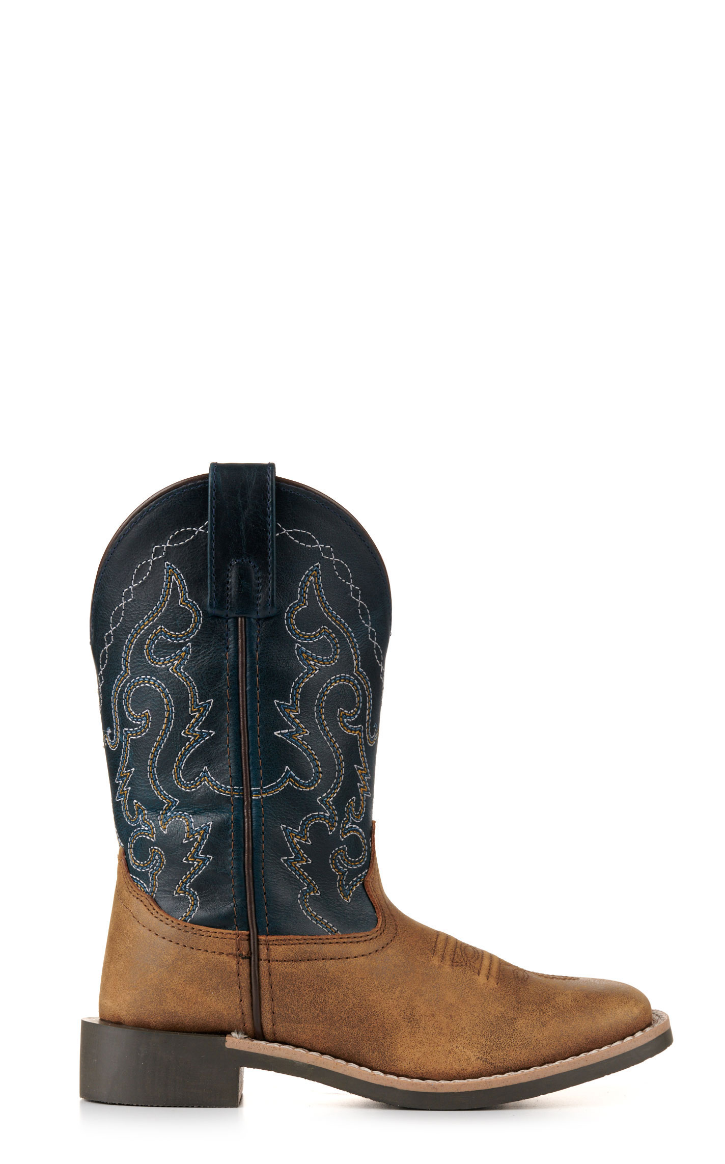 Smoky Mountain Kids' Antique Brown and Midnight Blue Wide Square Toe Cowboy Boots - Image 1