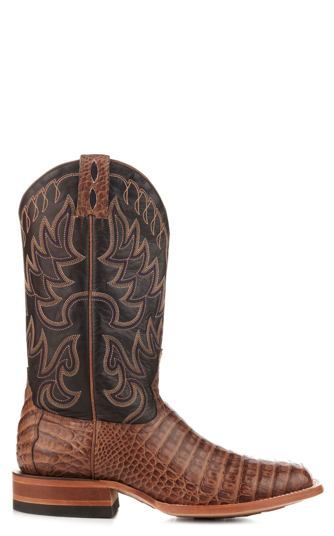 Cavender's Men's Chocolate and Chestnut Caiman Belly Wide Square Toe Cowboy Boots - Image 1
