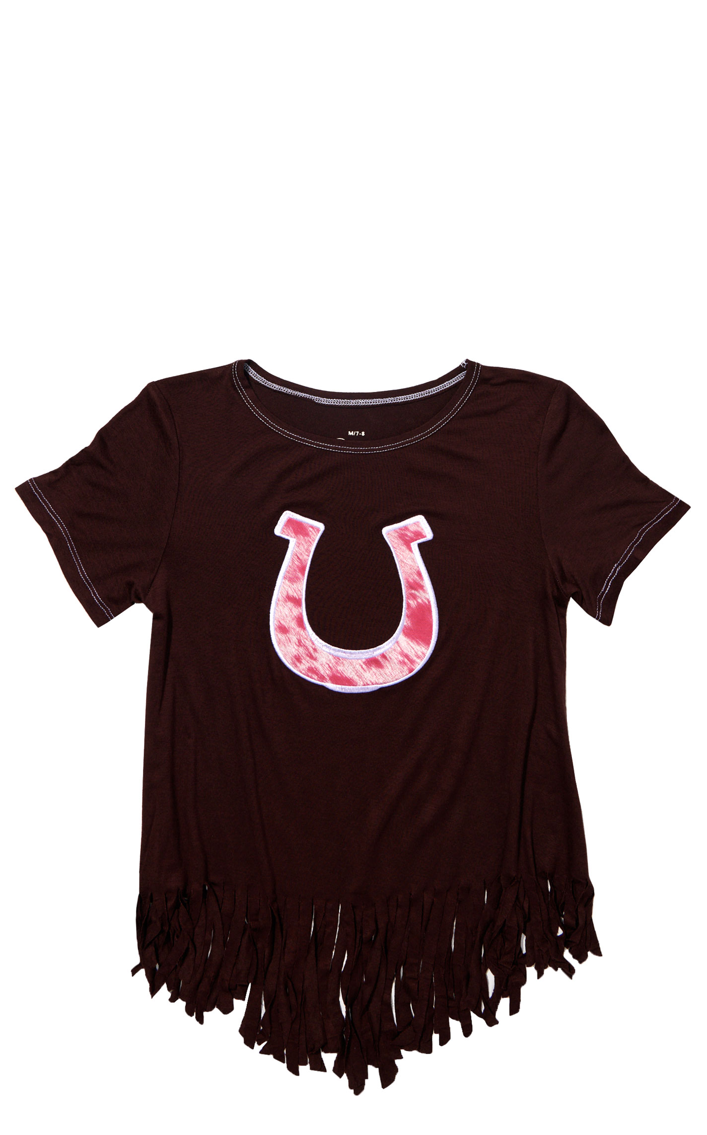 Cowgirl Hardware Girl's Dark Chocolate Horseshoe Fringe Top - Image 1