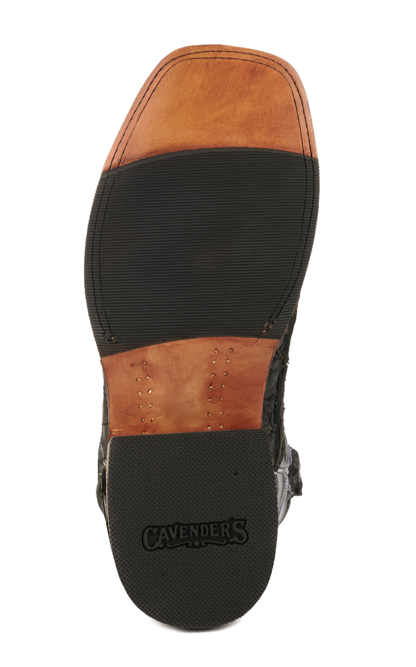 Cavender's Men's Black Leather and Pirarucu Wide Square Toe Exotic Cowboy Boots - Image 1