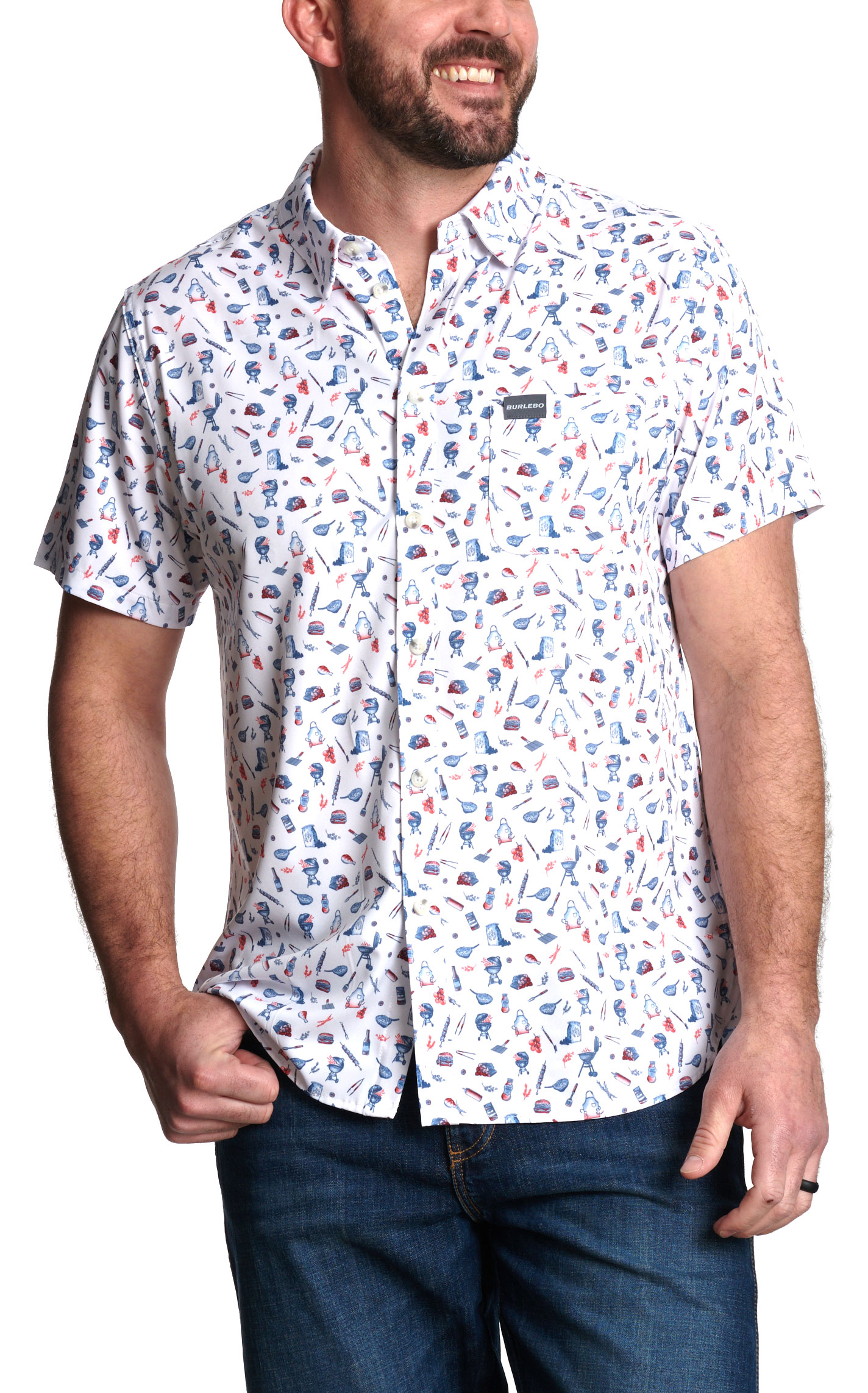 Burlebo Men's White Grillmaster Print Performance Shirt - Image 1