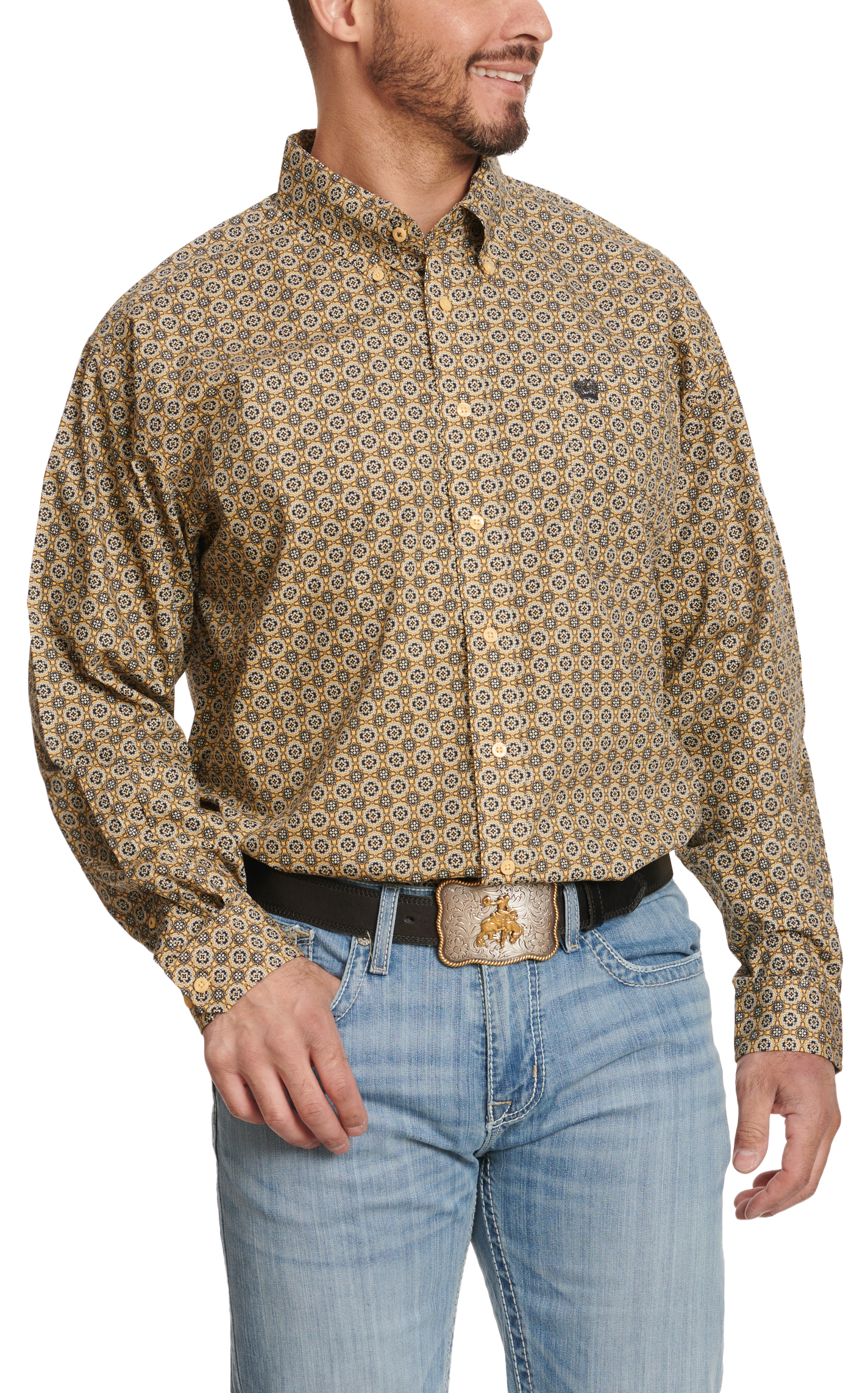 Cinch Men's Golden Yellow Medallion Print Western Shirt - Image 1