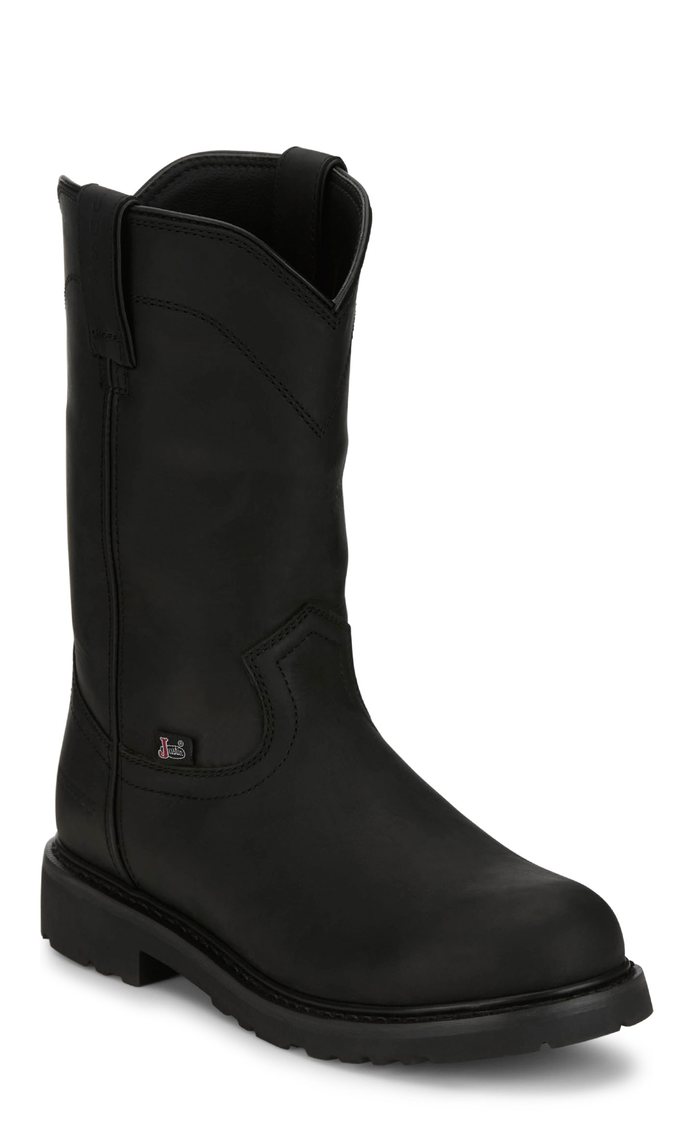 Justin Men's Black Waterproof Round Steel Toe Work Boots - Image 1