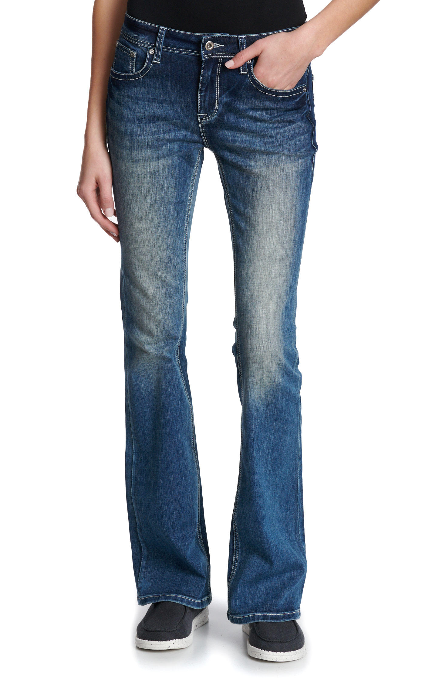 Grace in L.A. Women's Medium Wash Boot Stitch Flare Jeans - Plus Sizes - Image 1