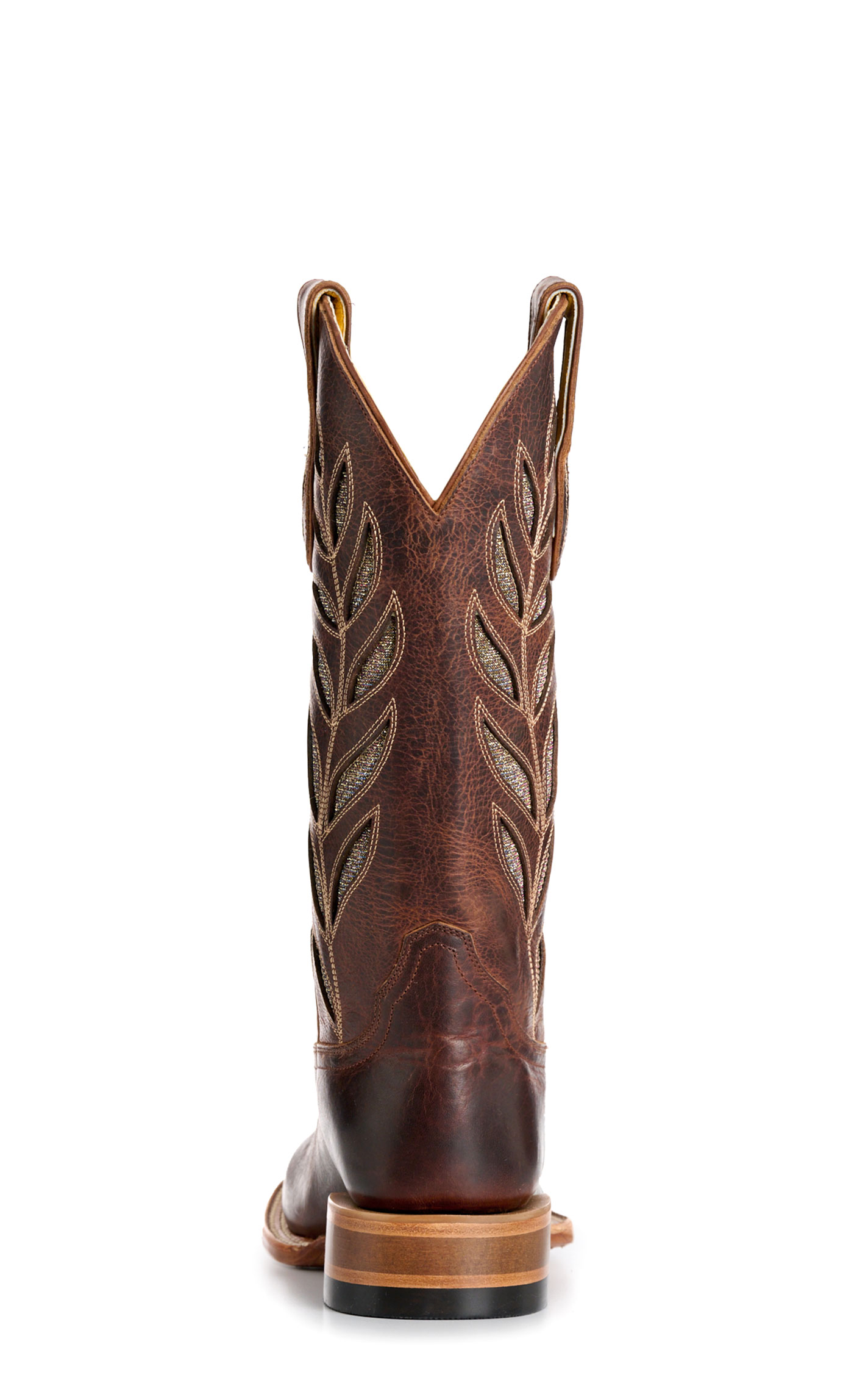 Cavender's Women's Cognac & Gold Sparkle Inlay Wide Square Toe Cowboy Boots - Image 1