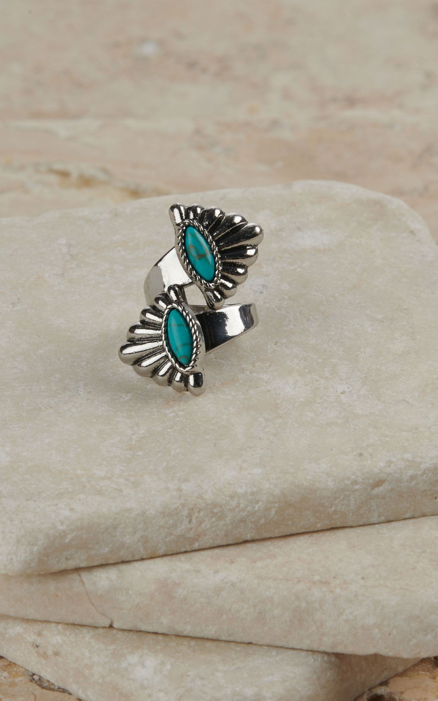 Cowgirl Confetti Women's Silver with Turquoise Stones Adjustable Wings Ring - Image 1