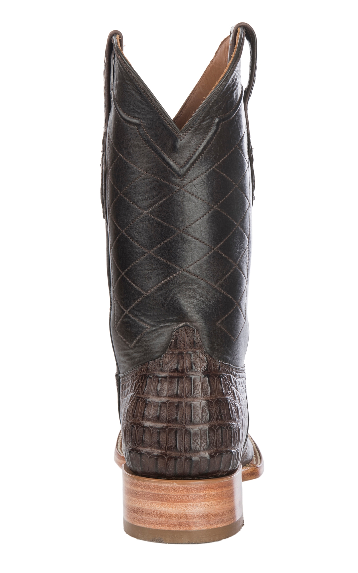 Black Jack Men's Burnished Chocolate Caiman Hornback Wide Square Toe Exotic Cowboy Boots - Image 1