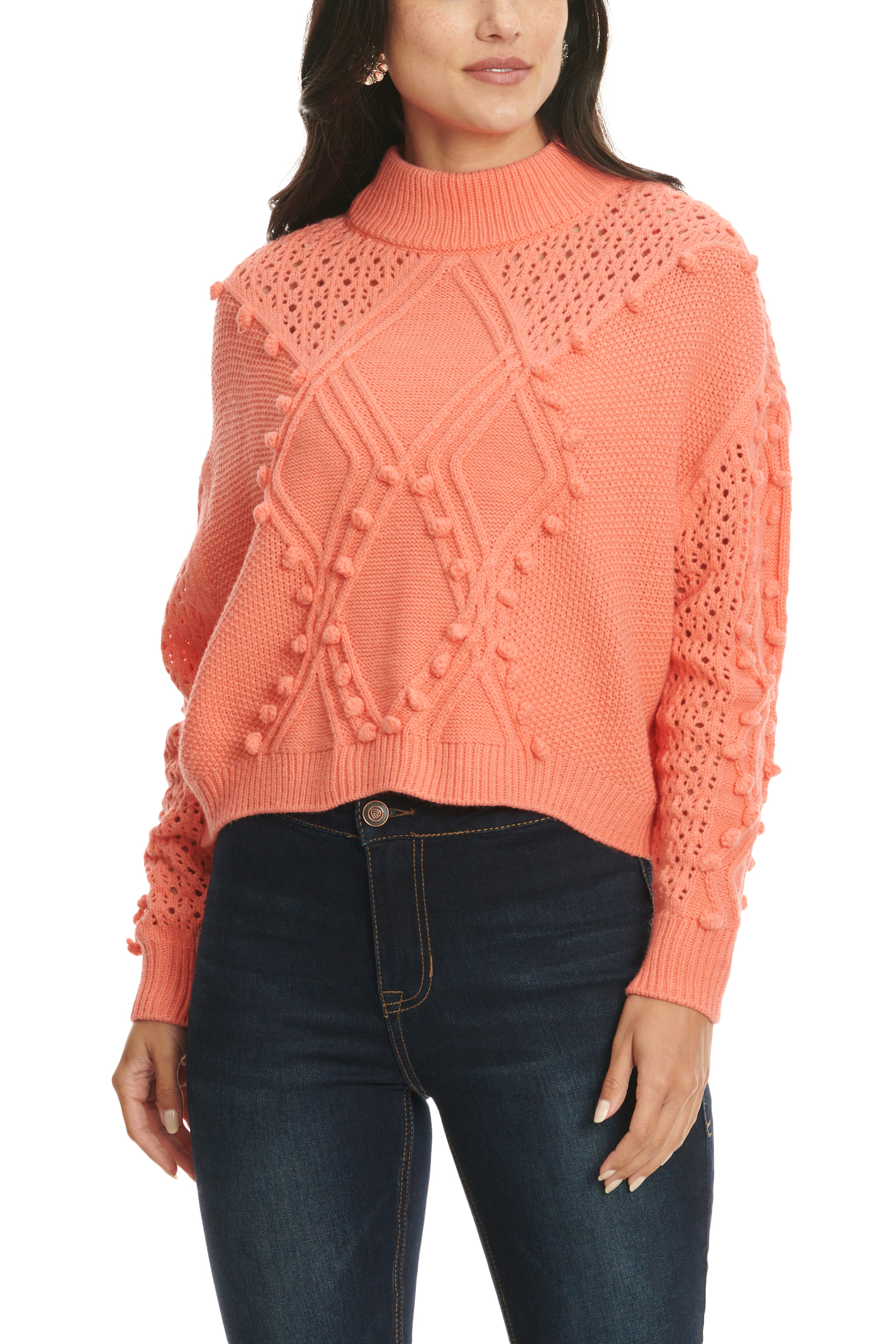 Rock & Roll Denim Women's Bright Coral Long Sleeve Sweater - Image 1
