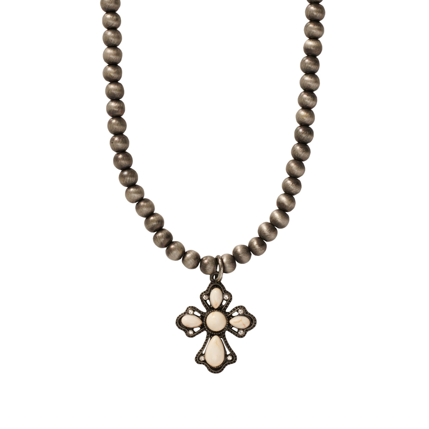 Rockin C Navajo Pearl Bead Cream Cross Necklace - Image 1