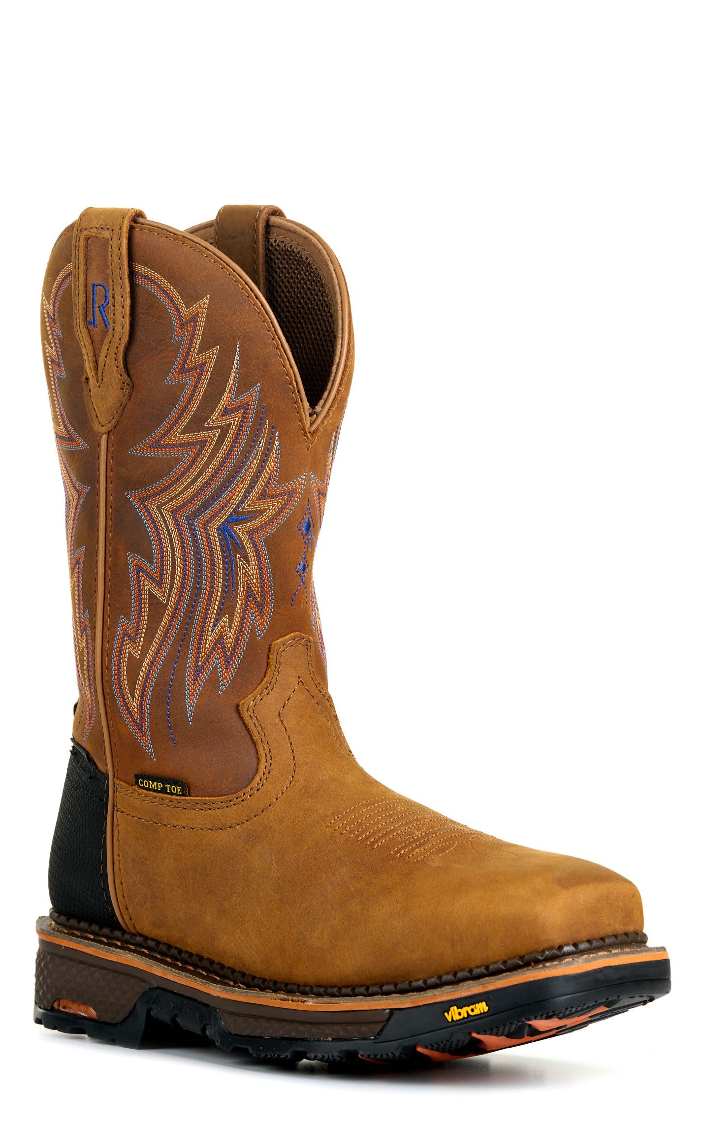 R. Watson Men's Tan and Bay Brown Waterproof Wide Square Composite Toe Cowboy Work Boot - Image 1