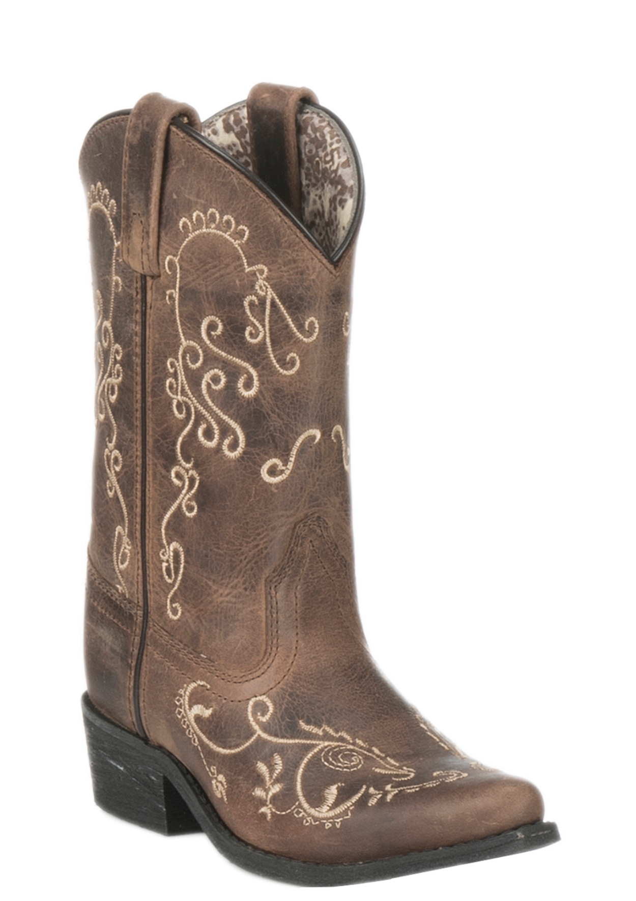 Smoky Mountain Kids Antique Mocha with Cream Embroidery Snip Toe Cowboy Boots - Image 1