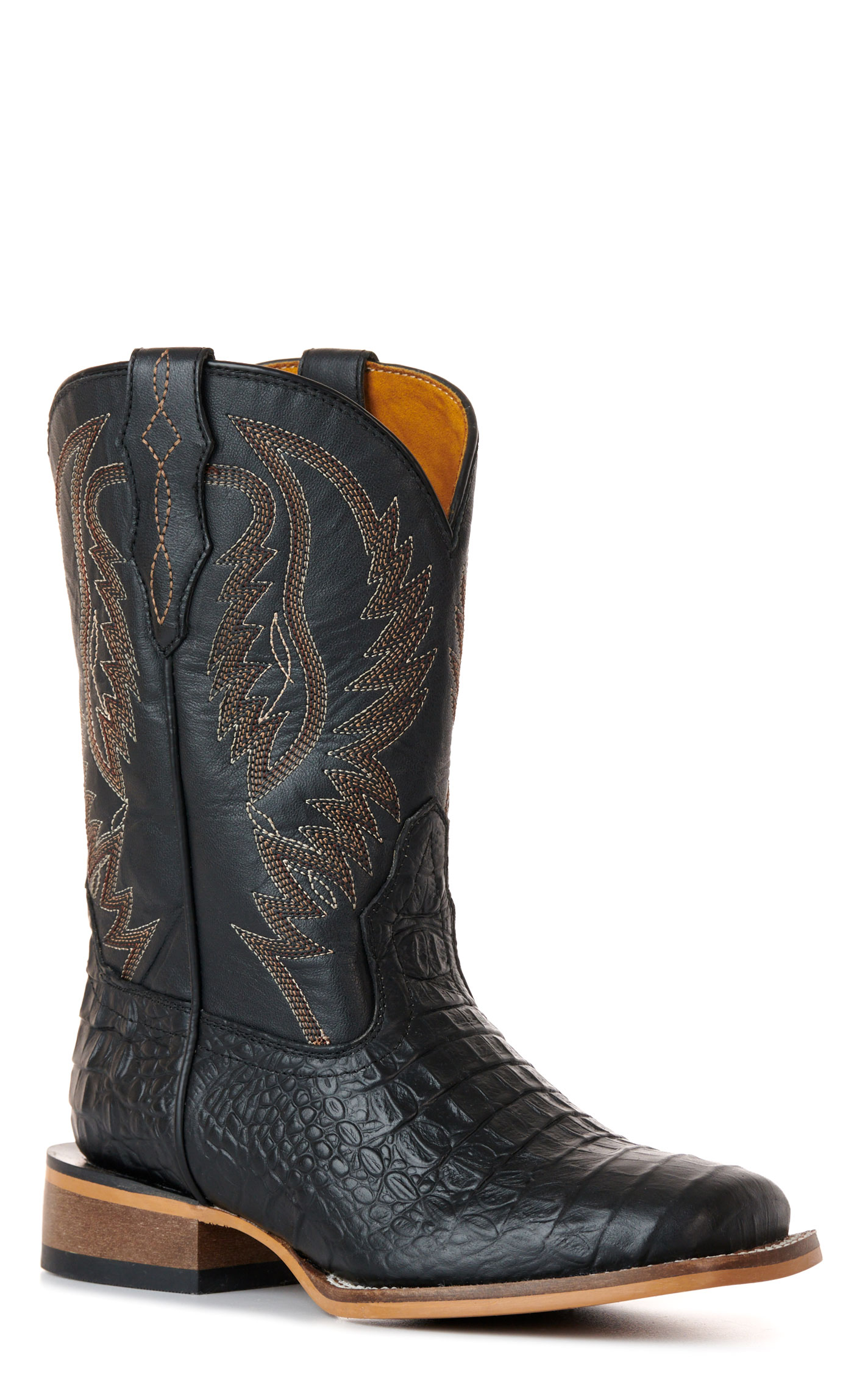 Cavender's Youth Black Crocodile Print Wide Square Toe Cowboy Boots - Image 1