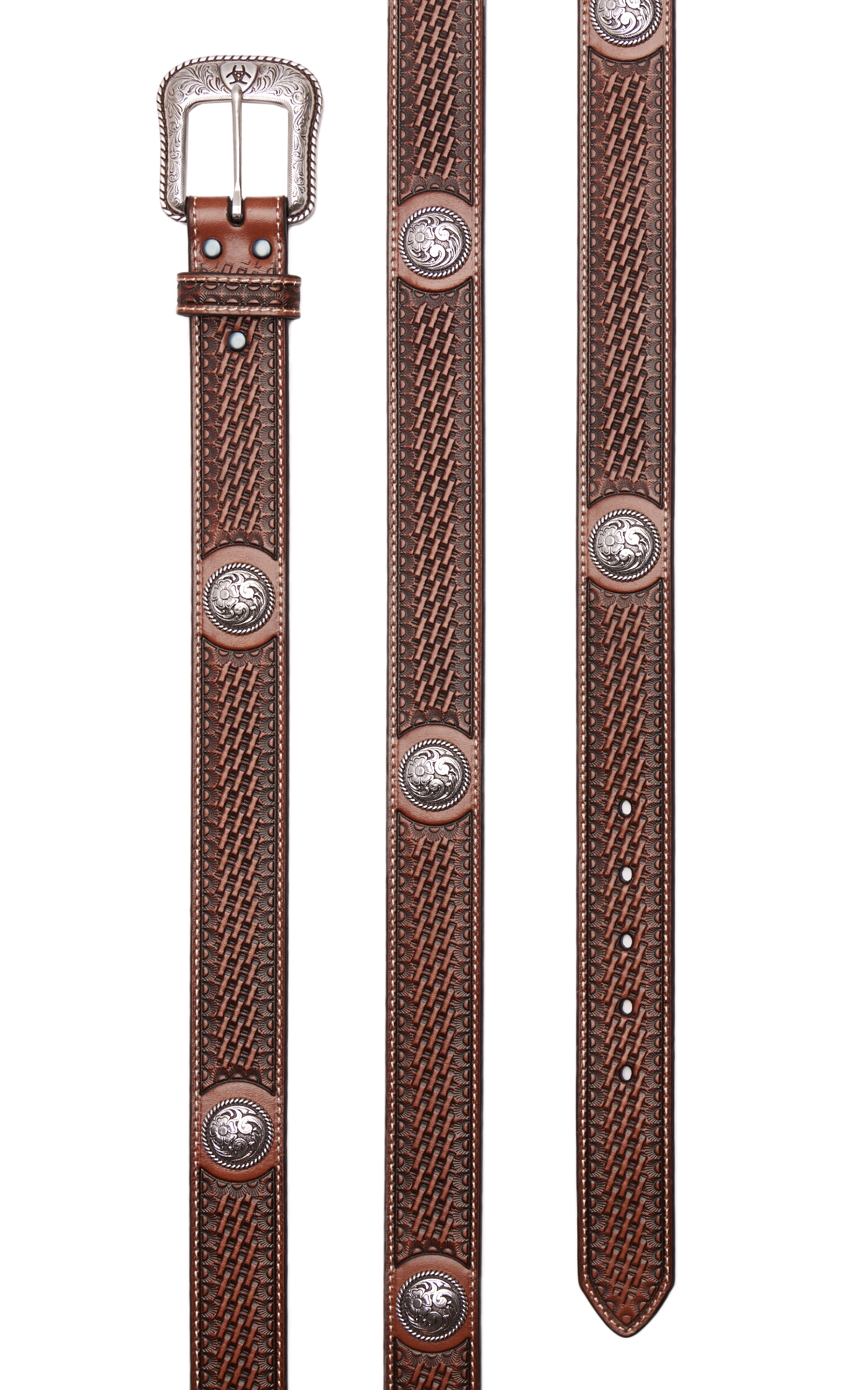 Ariat Men's Brown Leather Basketweave and Concho Western Belt - Image 1