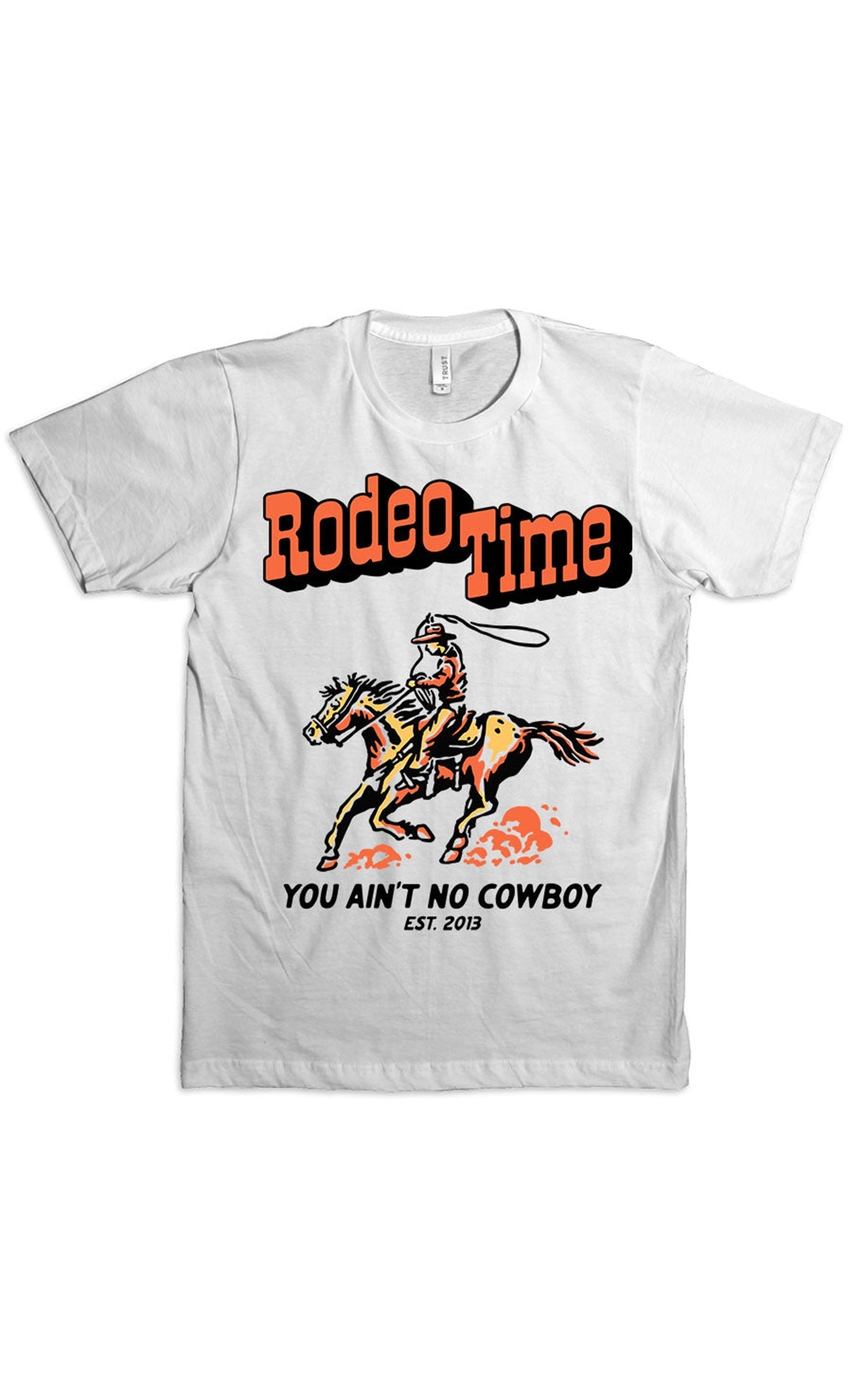 Rodeo Time Dale Brisby Men's White & Orange Rodeo Time Logo T-Shirt - Image 1