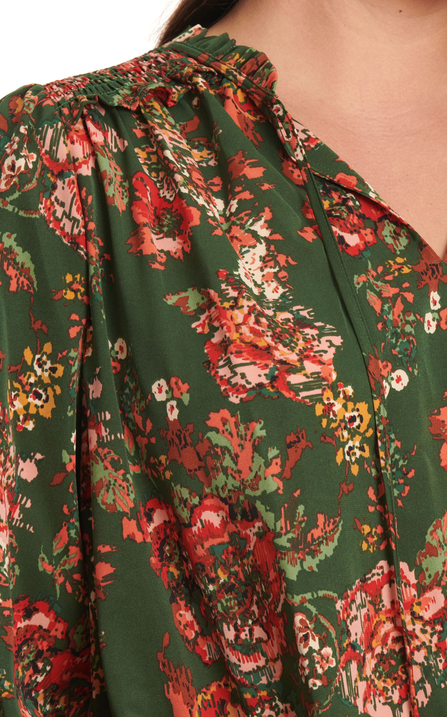 Umgee Women's Hunter Green Floral Print Tie Neck Top - Plus Sizes - Image 1
