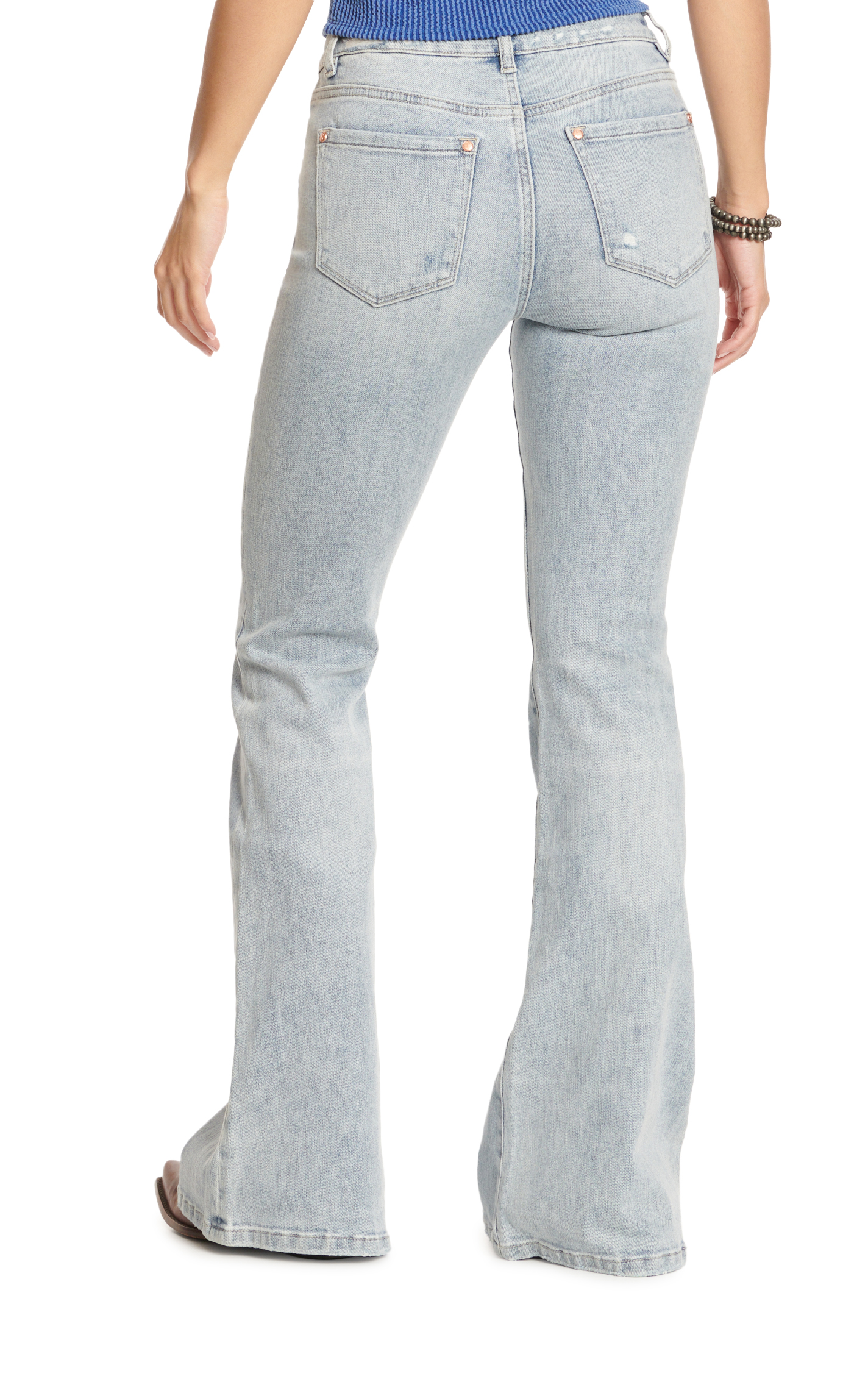 Rockin C Women's Light Wash Distressed Vintage Flare Leg Jeans - Image 1