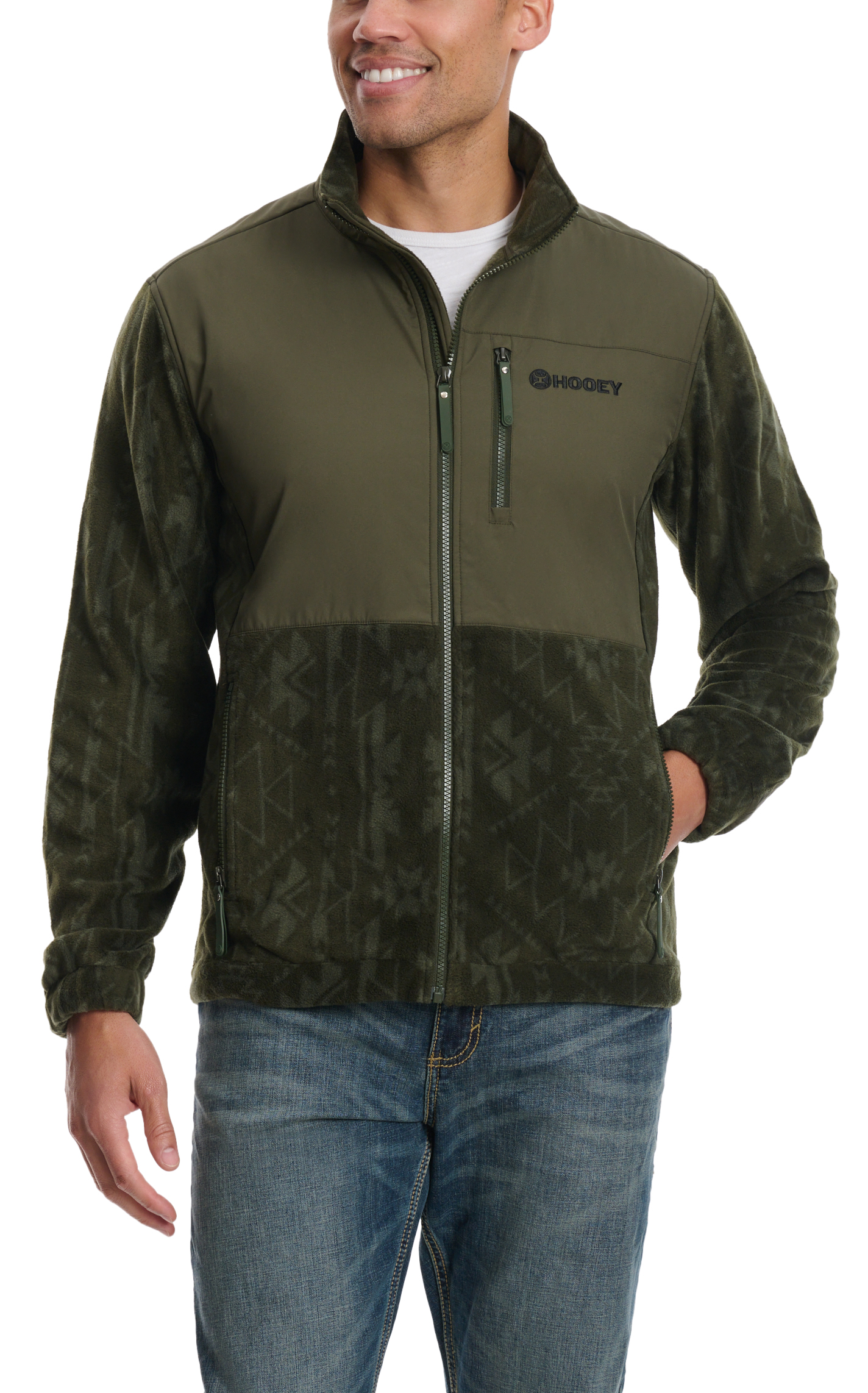 Hooey Men's Olive Aztec Fleece Jacket - Image 1