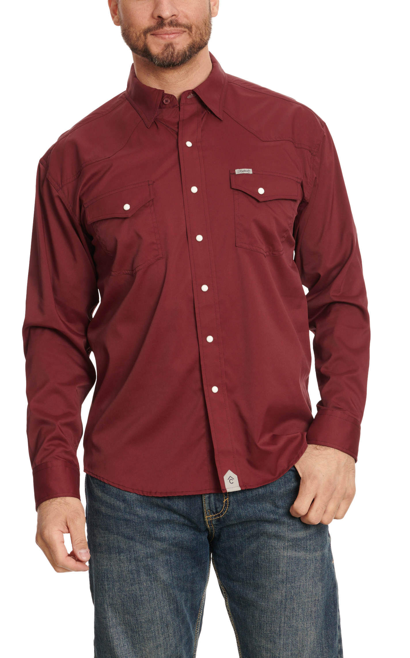 Rafter C Outdoors Men's Burgundy Long Sleeve Lefty Fishing Shirt - Image 1