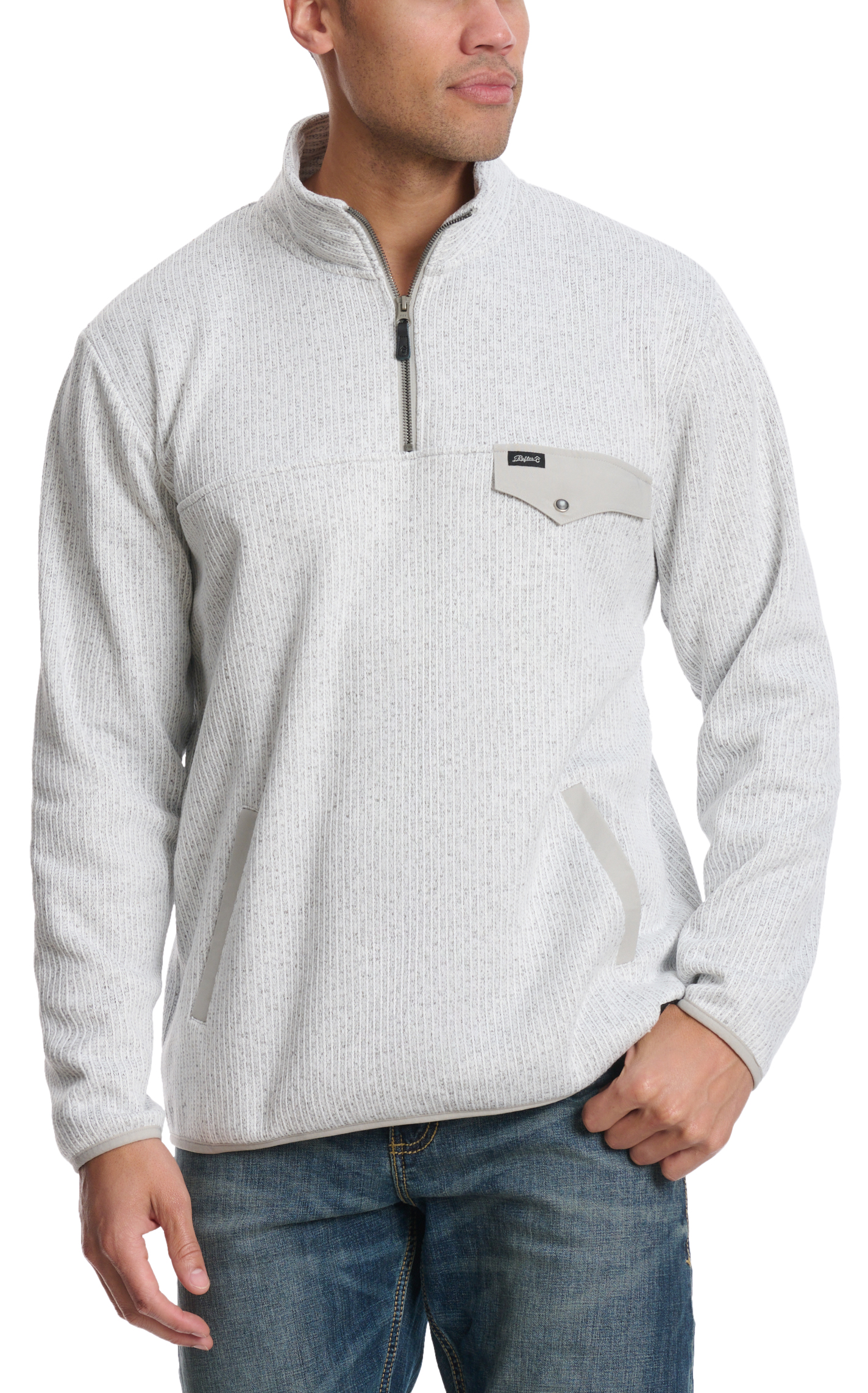 Rafter C Men's Red Dirt Collection Gray Subtle Stripes 1/4 Zip Pullover - Image 1