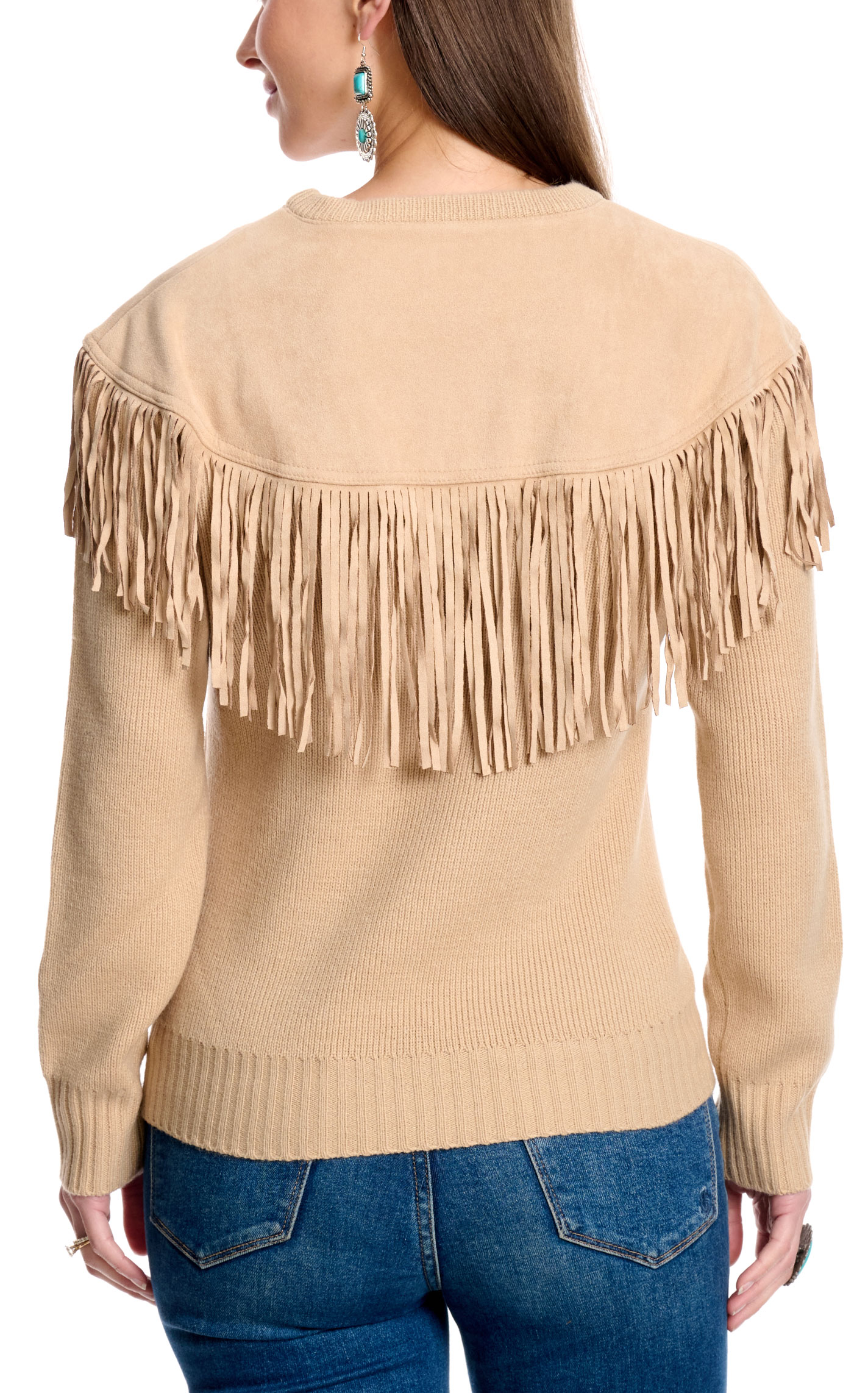 Rockin C Women's Creamy Latte Fringed Sweater - Image 1