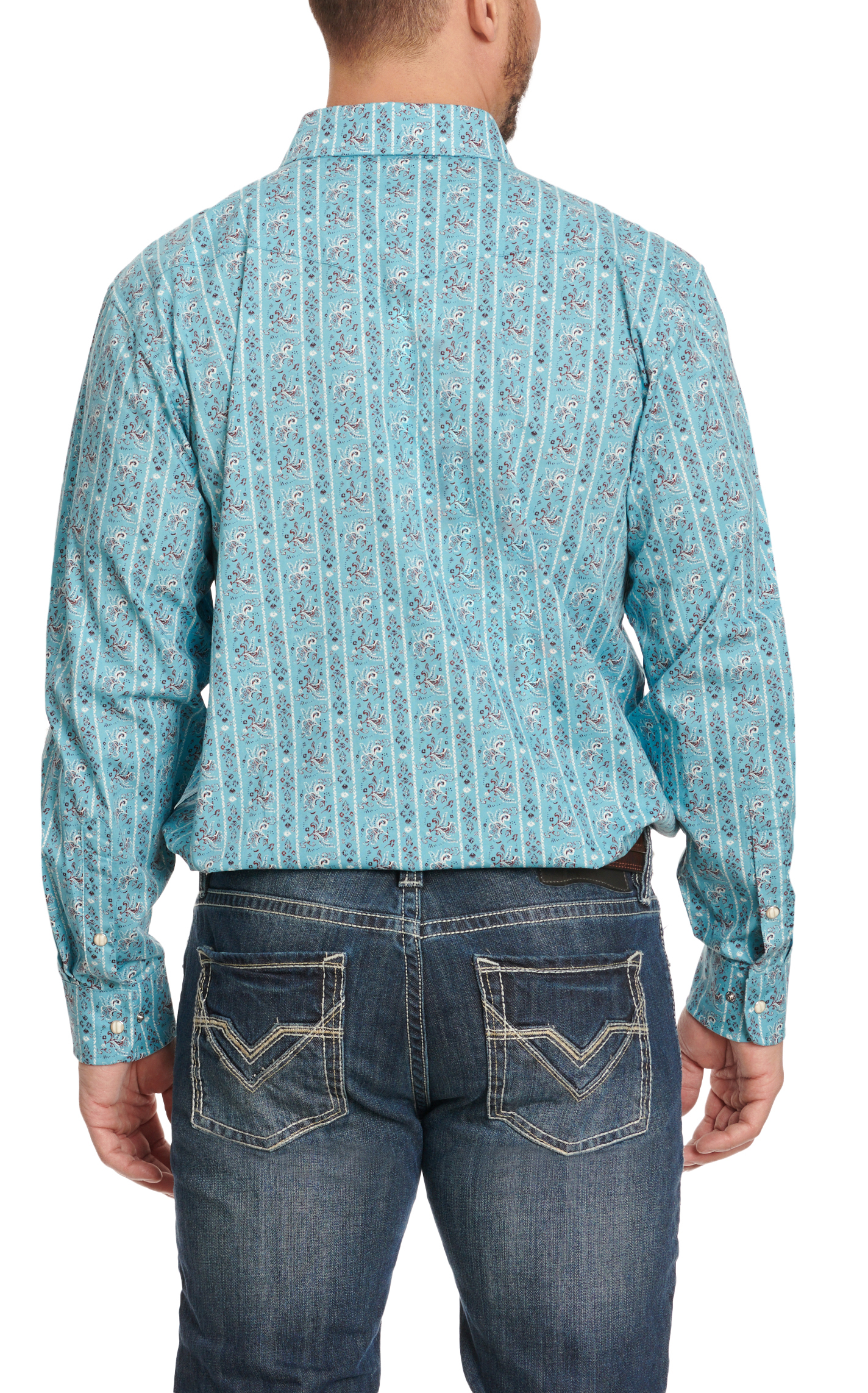 Panhandle Men's Cerulean Blue Wallpaper Print Western Shirt - Image 1