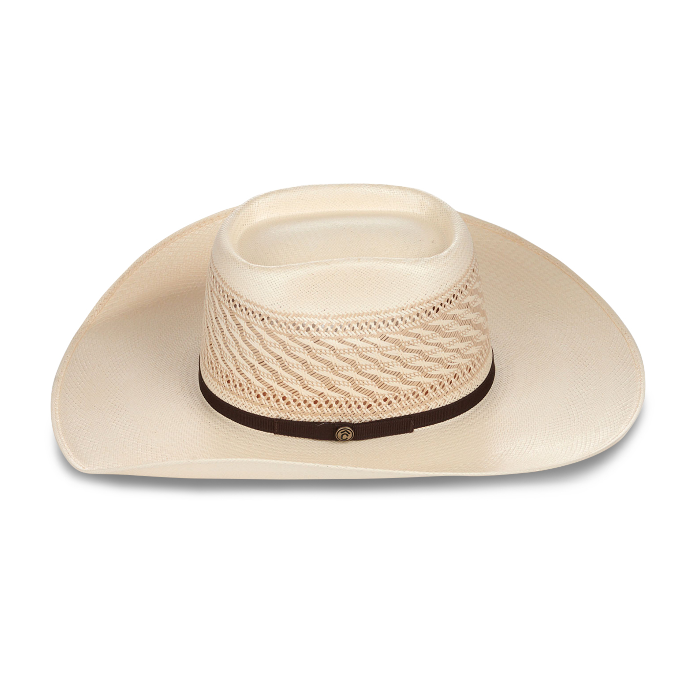 Rafter C Men's Rowdy Ivory with Tan Accent Vented Brick Crown Shantung Weave Straw Cowboy Hat - Image 1