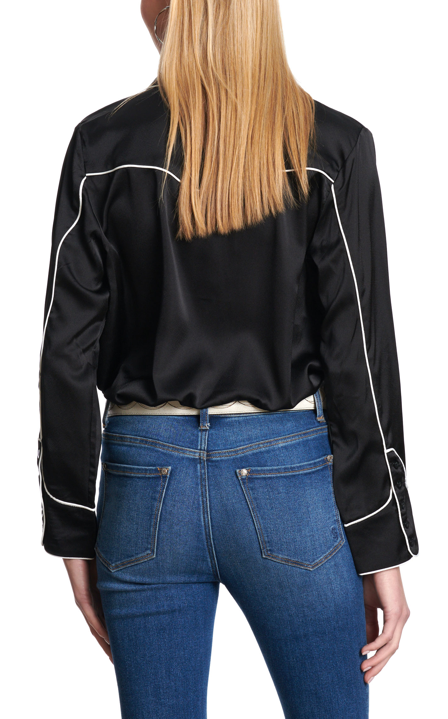 Blue B Women's Black & White Satin Retro Western Top - Image 1