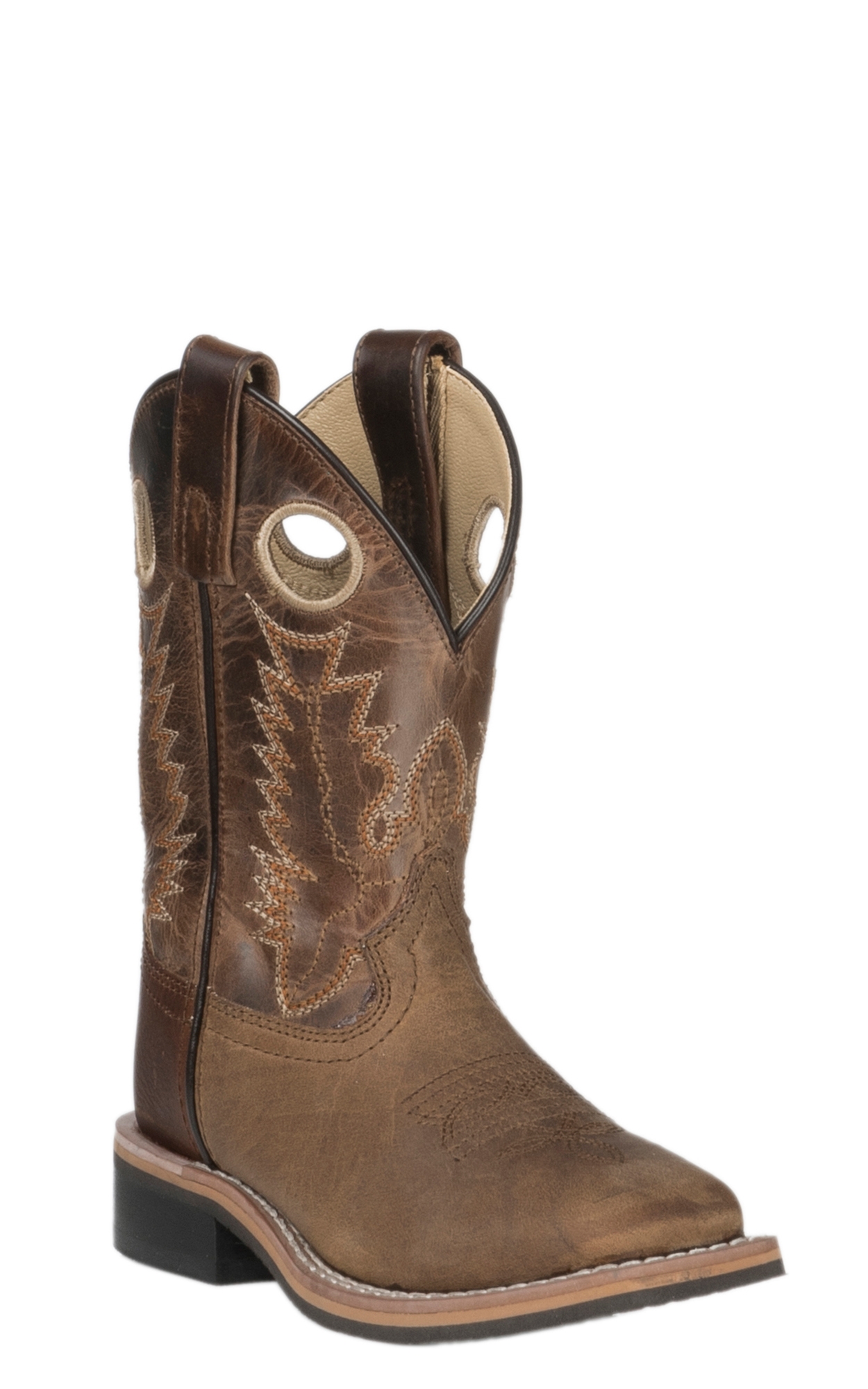 Smoky Mountain Youth Distressed Brown and Waxy Brown Wide Square Toe Cowboy Boots - Image 1