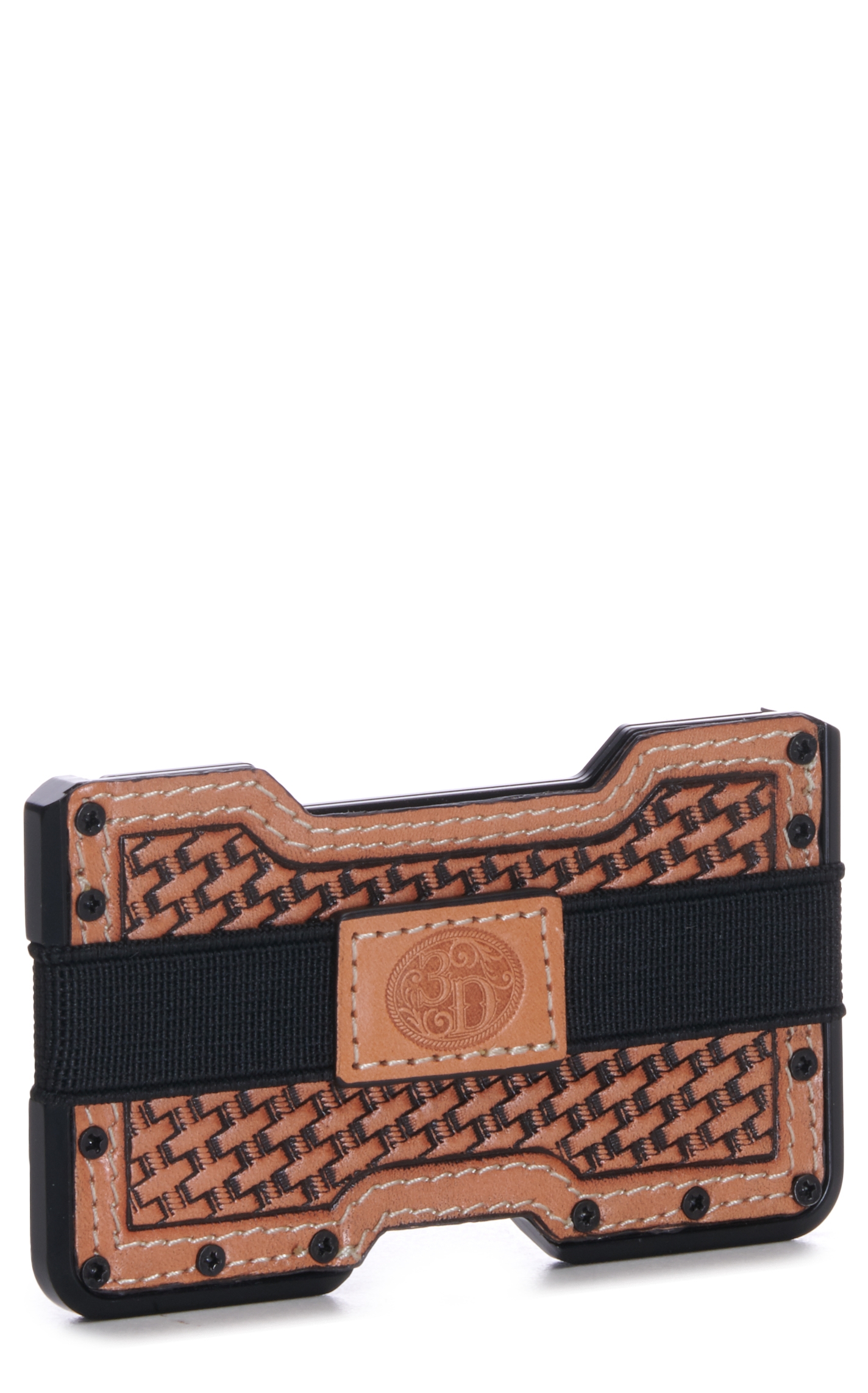 3D Men's Brown Basketweave Leather Card Holder - Image 1
