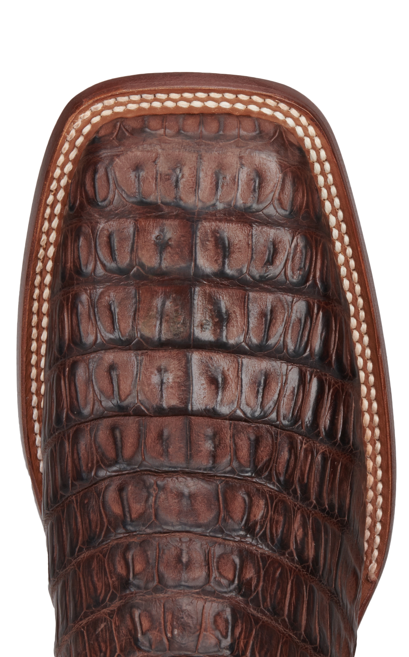 Cavender's Men's Chocolate and Cigar Reverse Caiman Tail Wide Square Toe Exotic Cowboy Boots - Image 1