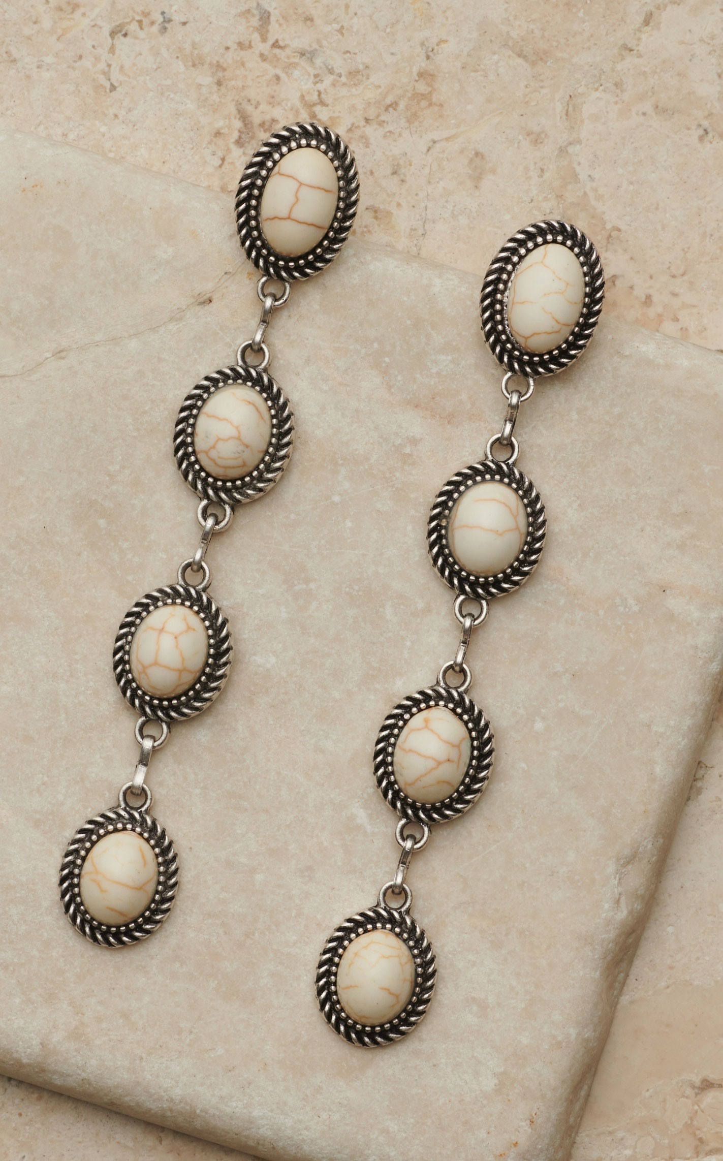 Rockin' C Women's 4 Cream Stone Dangle Earrings - Image 1