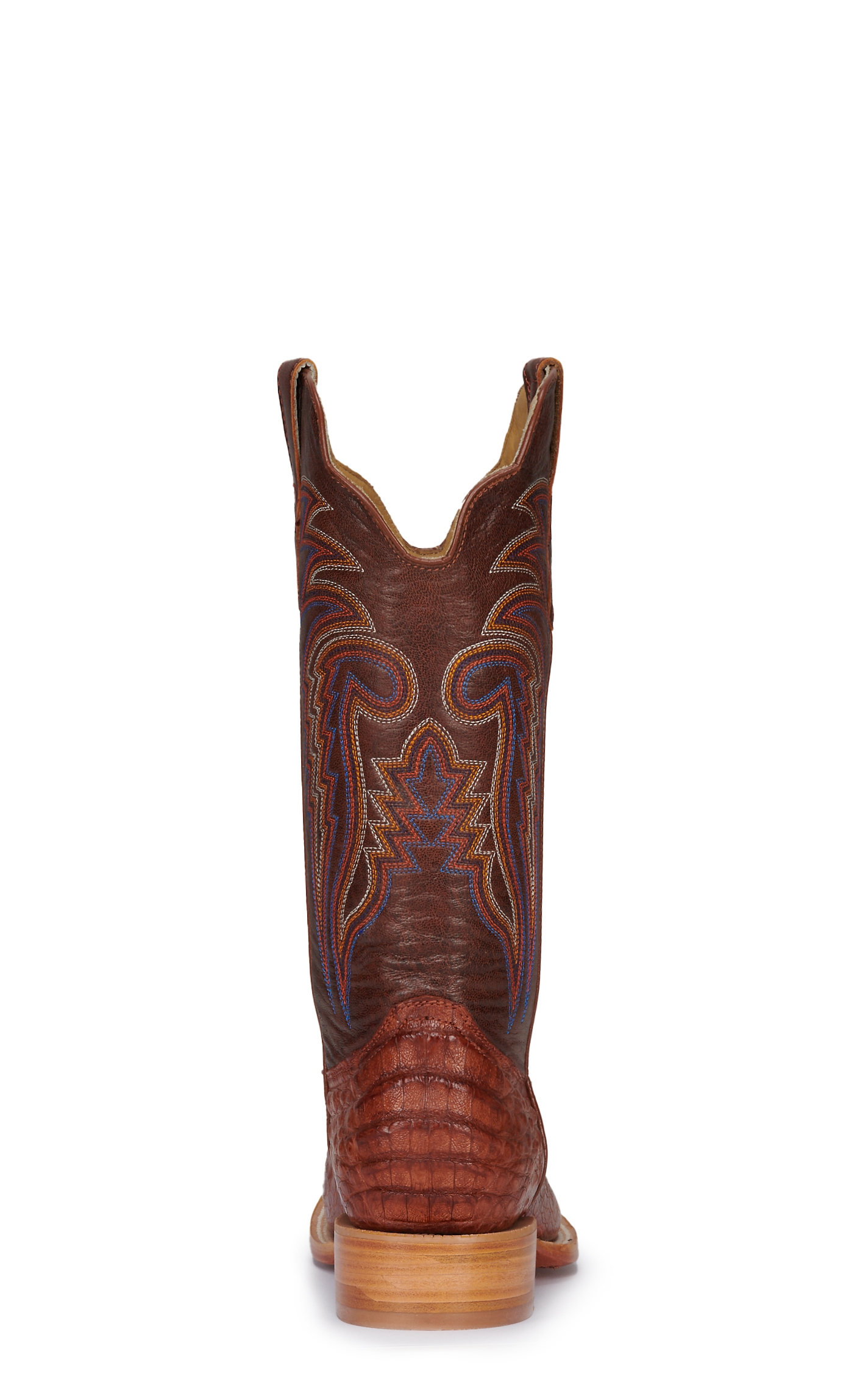 R Watson Men's Antique Cognac Caiman Belly Wide Square Toe Exotic Cowboy Boots - Image 1