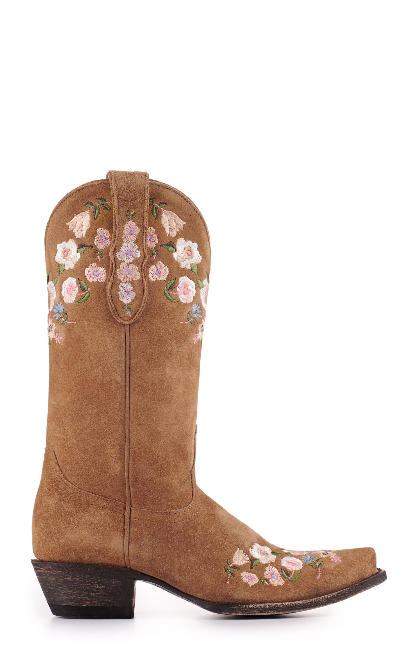 Cavender's Women's Brown Suede with Floral Embroidery Snip Toe Cowboy Boots - Image 1
