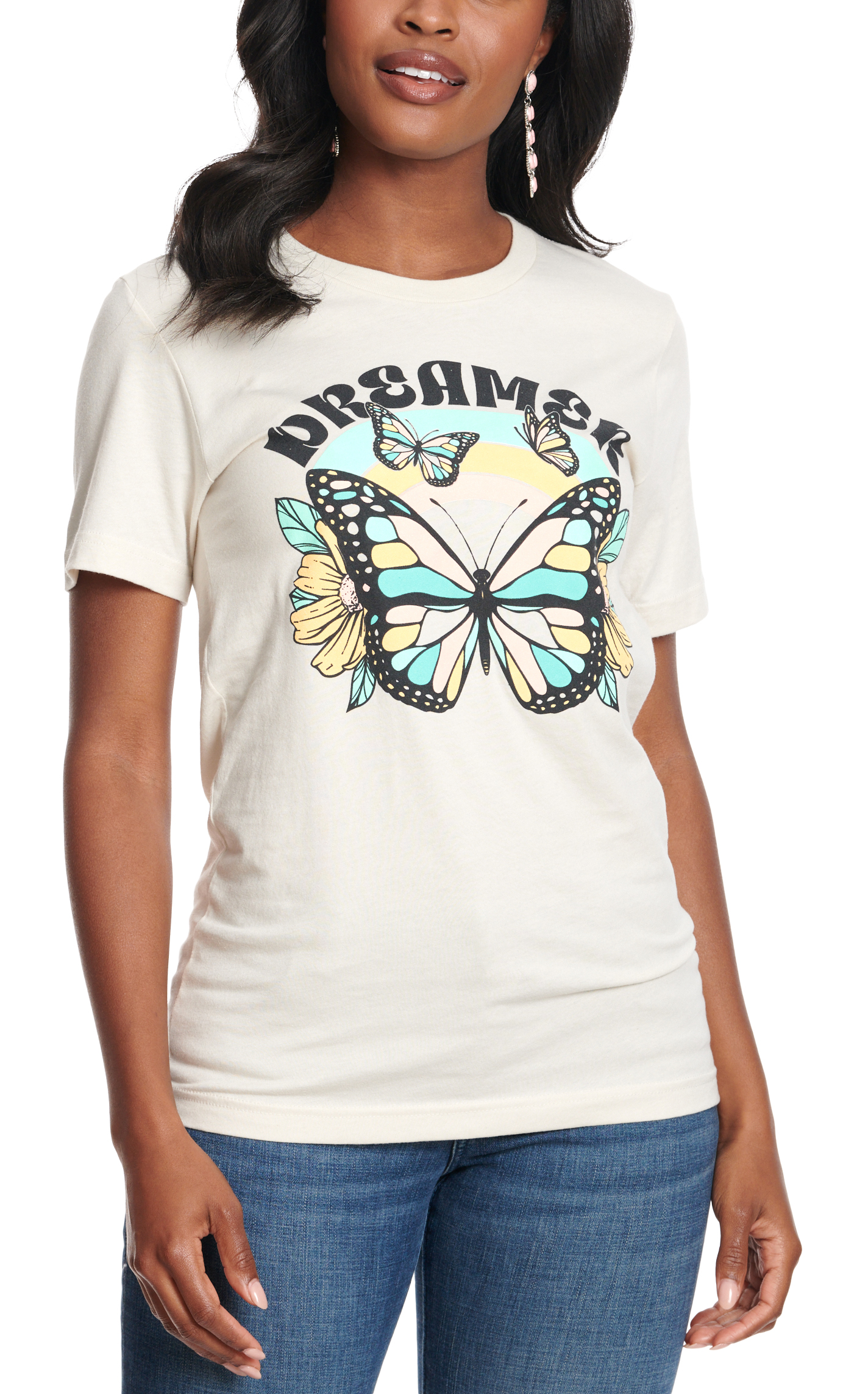 Lulu Mac Women's Oatmeal Dreamer Butterfly Logo Graphic T-Shirt - Image 1