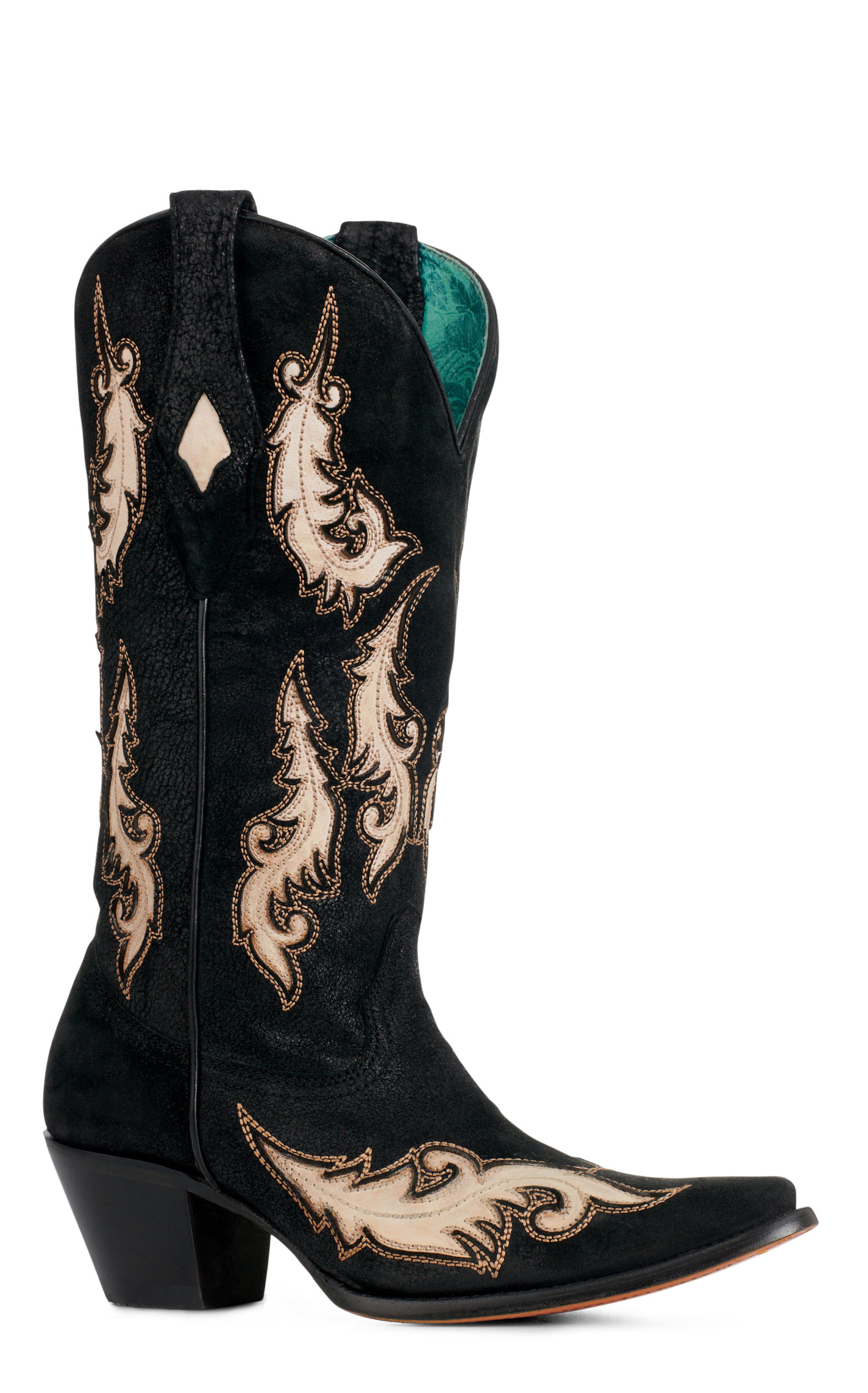 Corral Women's Black & Bone Inlay Stitched Snip Toe Cowboy Boots - Image 1