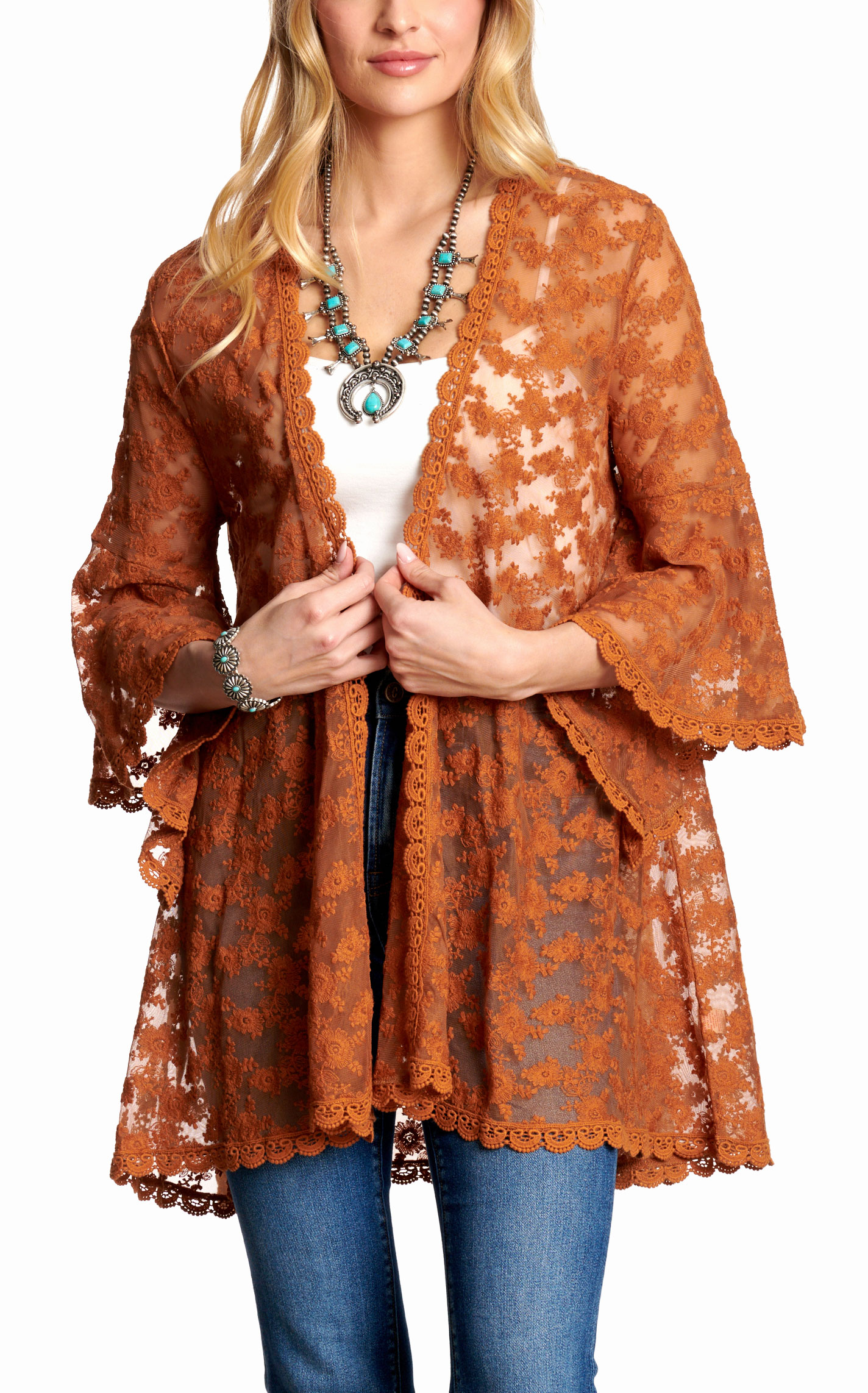 Magnolia Lane Women's Caramel Lace Cardigan  - Image 1