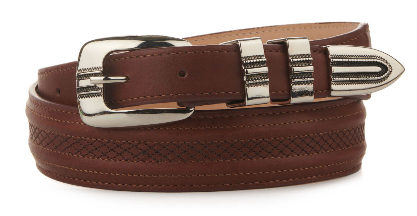 Cavender's Men's Brown Ranch Hand Leather Tapered with Crosshatch Pattern Western Belt - Image 1