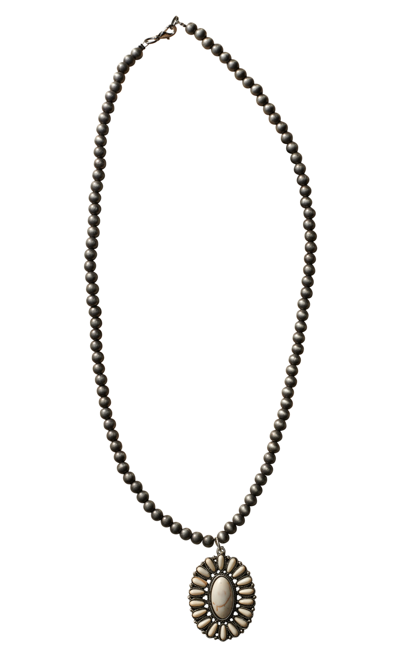 Rockin C Silver Navajo Pearl & White Stone Concho Pendant Necklace - Image 1