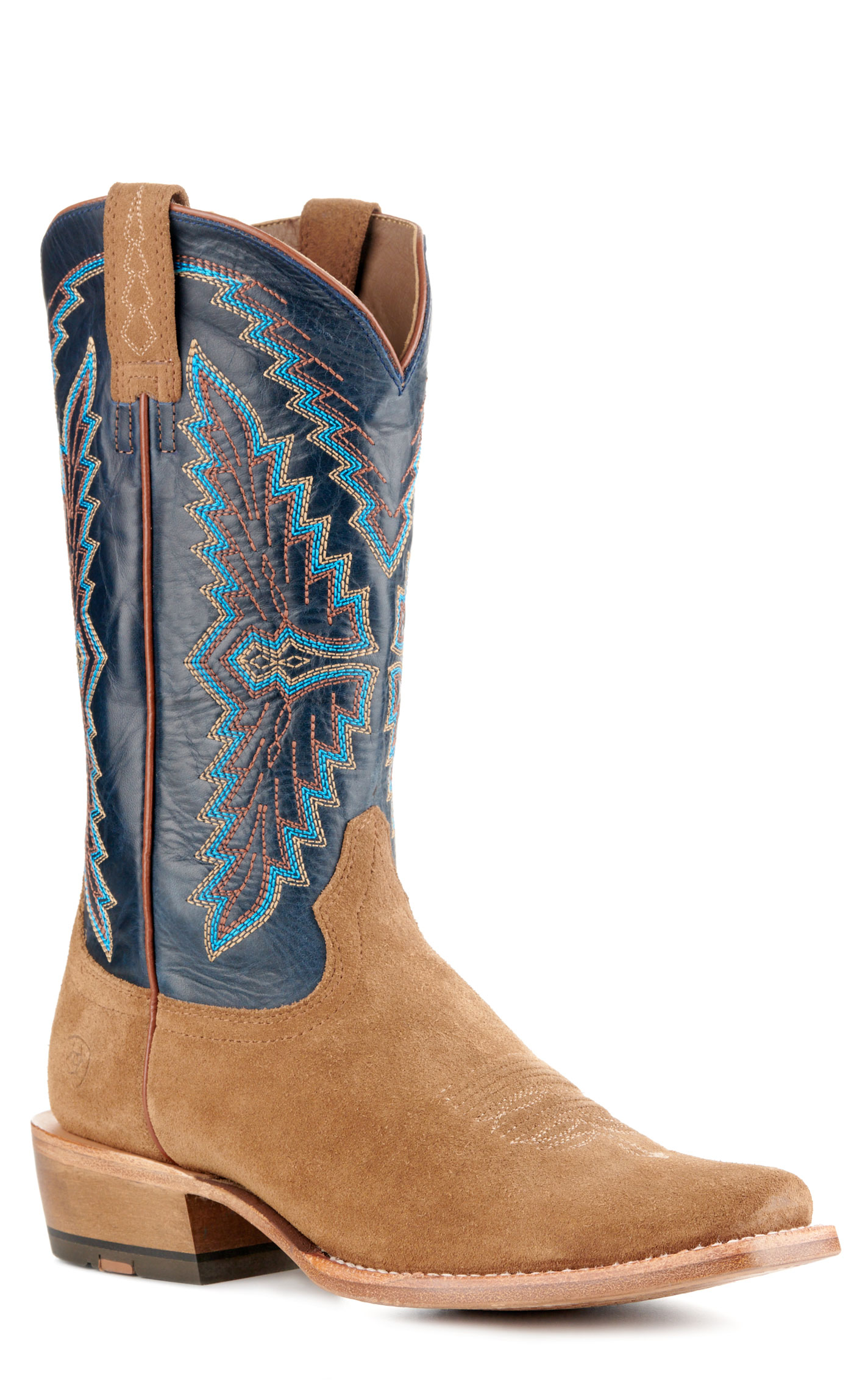 Ariat Men's Futurity Showman Tan Roughout and Navy TekStep Punchy Square Toe Cowboy Boots - Image 1