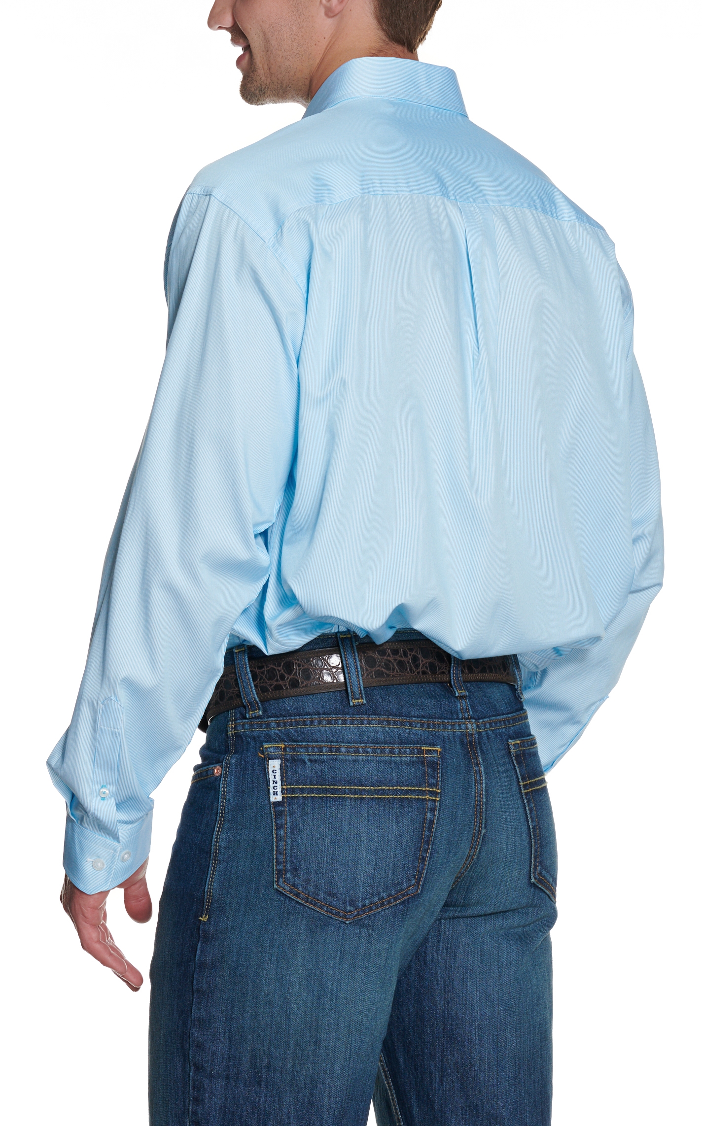 Cinch Men's White & Light Blue TENCEL™ Striped Print Western Shirt - Image 1