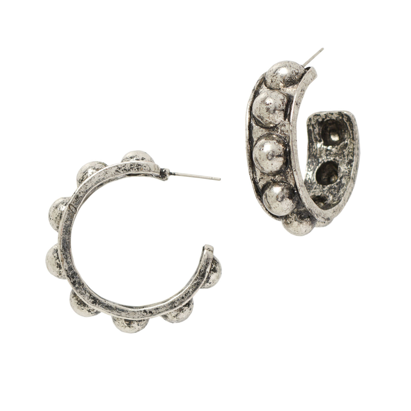 Rockin C Silver Chunky Beaded Hoop Earrings - Image 1