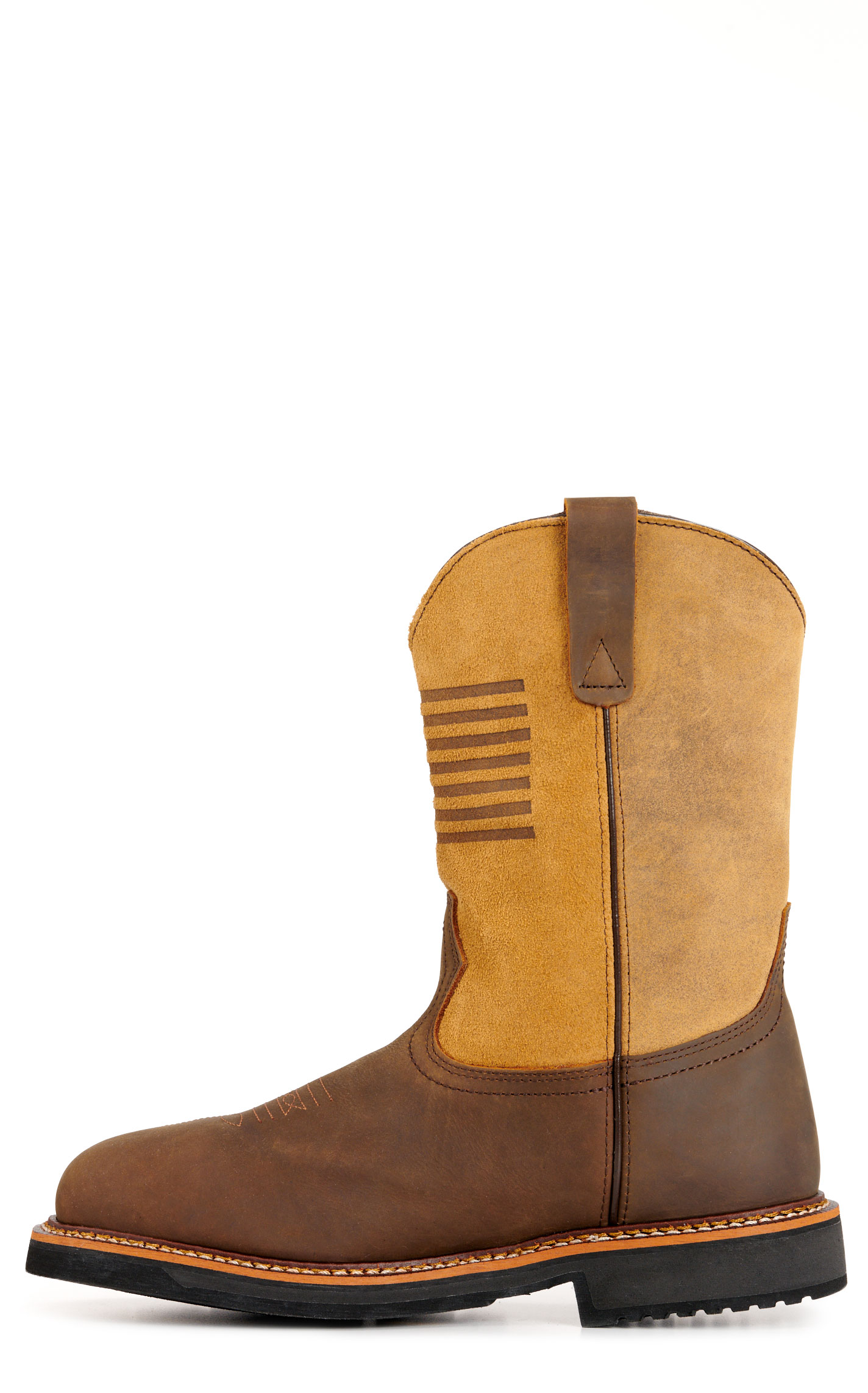 Thorogood Men's Brown and Tan with USA Flag Wide Square Composite Toe Work Boots - Image 1