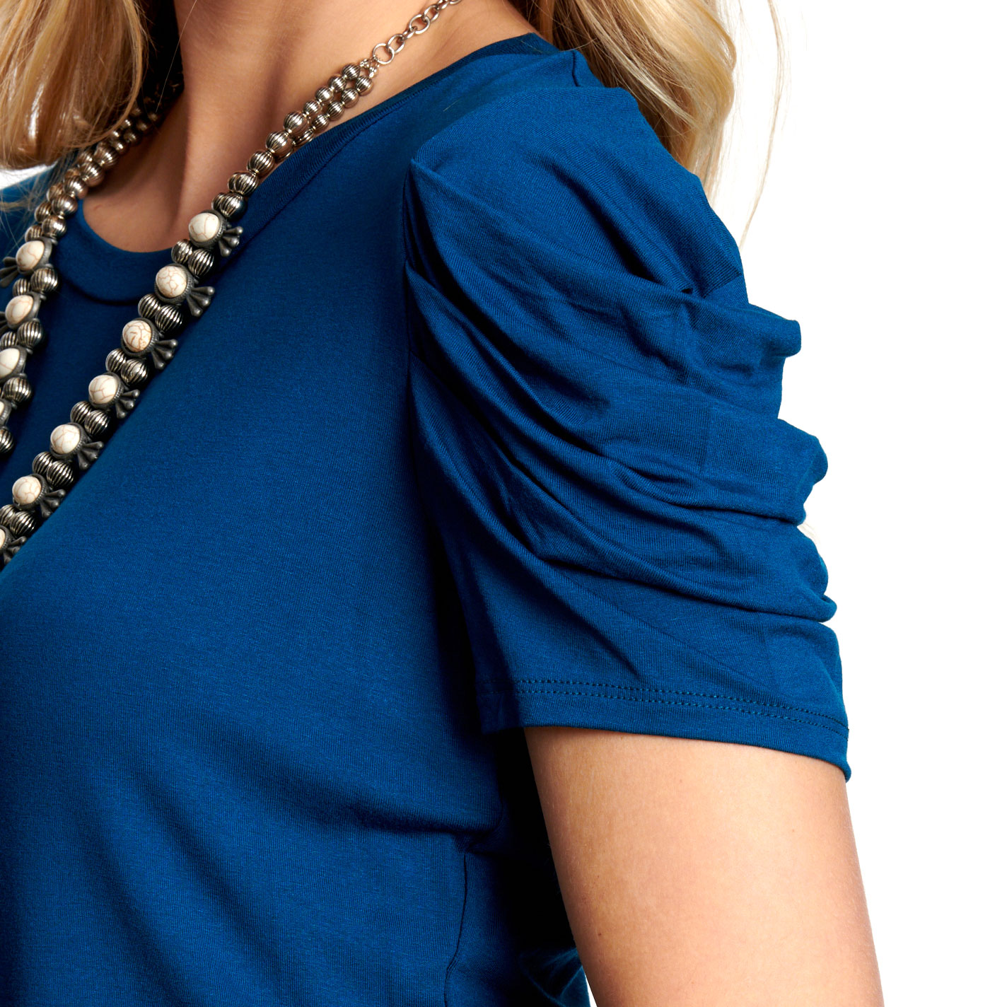 R. Rouge Women's Cobalt Blue Ruched Sleeve Top - Image 1