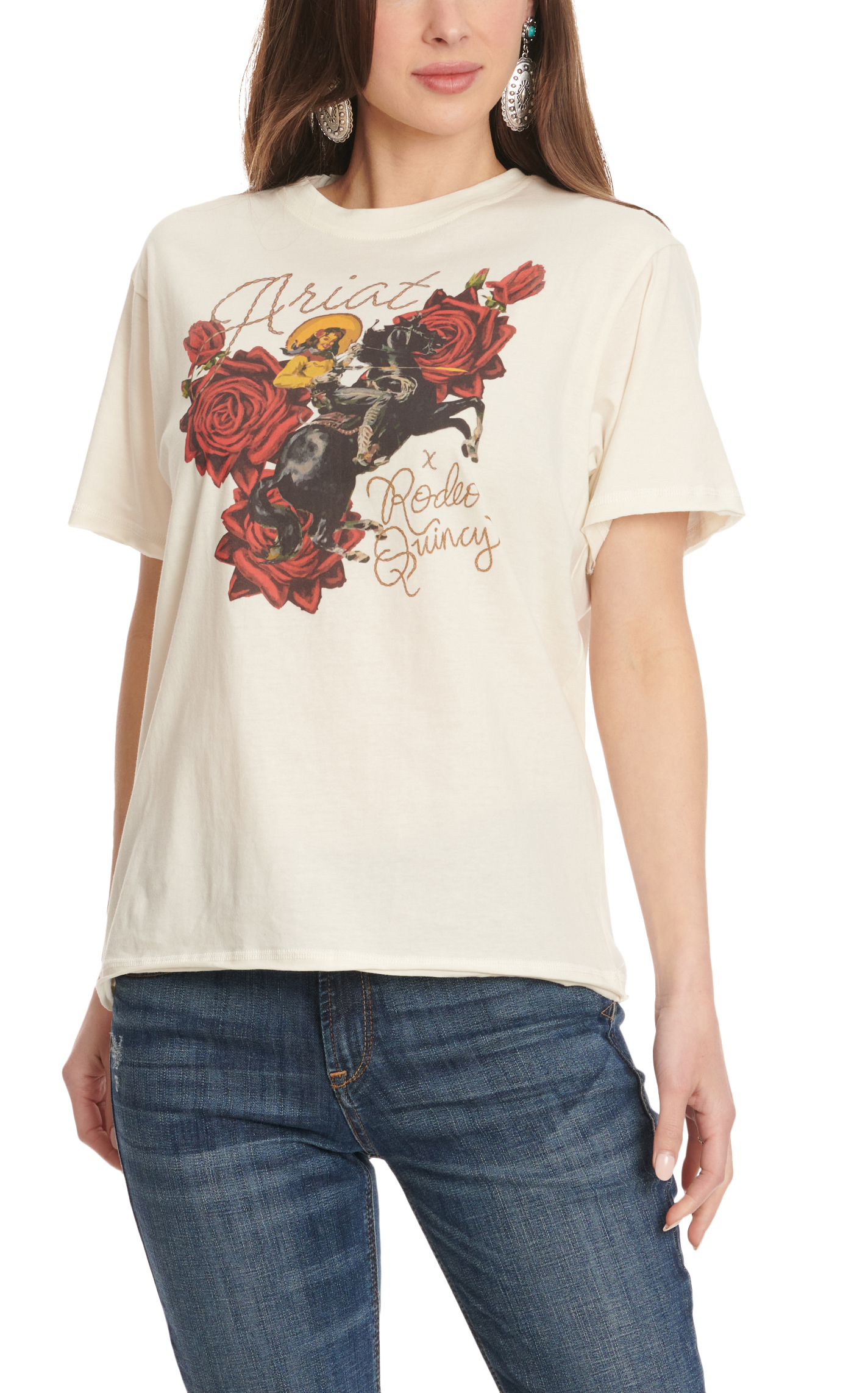 Ariat x Rodeo Quincy Women's Vanilla Cream Pin-Up Graphic Short Sleeve T-Shirt - Image 1