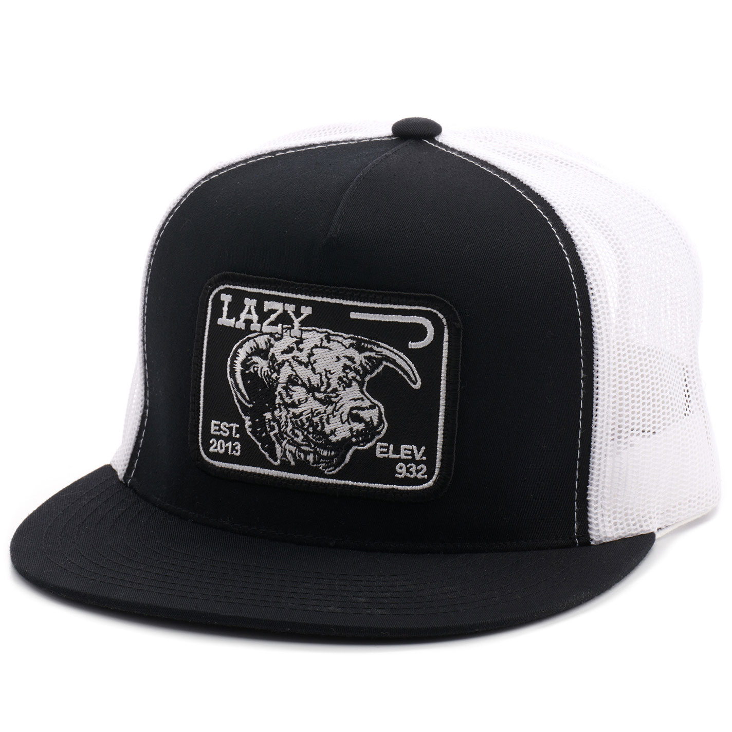 Lazy J Ranchwear Black & White Elevation Patch Snap Back Cap - Image 1