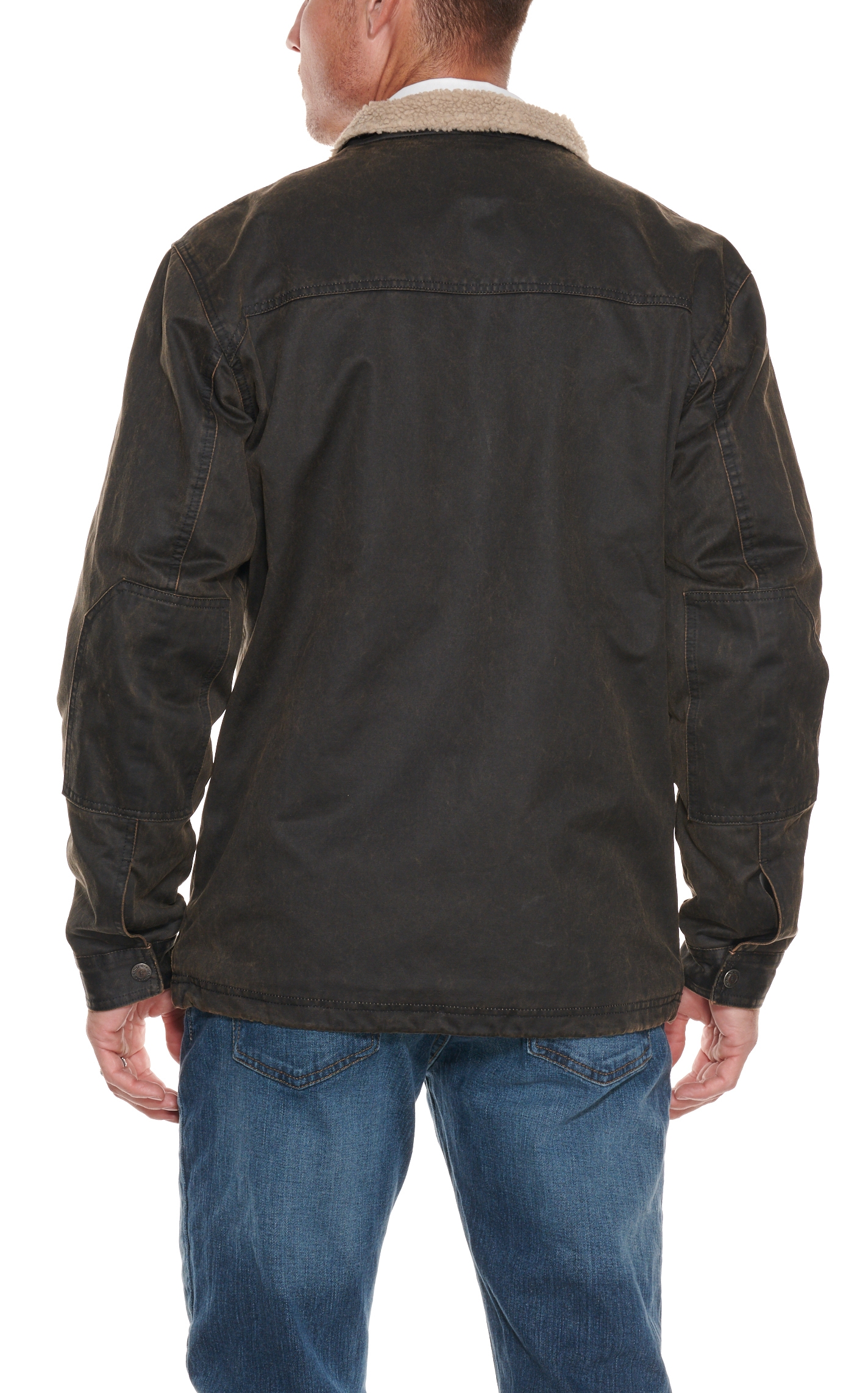 Rafter C Men's Dark Brown Faux Oilskin with Sherpa Collar Jacket - Big & Tall - Image 3