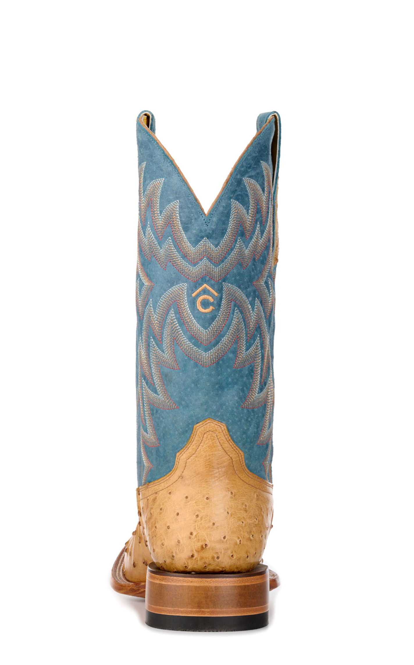 Cavender's Men's Blue and Saddle Full Quill Ostrich Wide Square Toe Exotic Cowboy Boots - Image 1